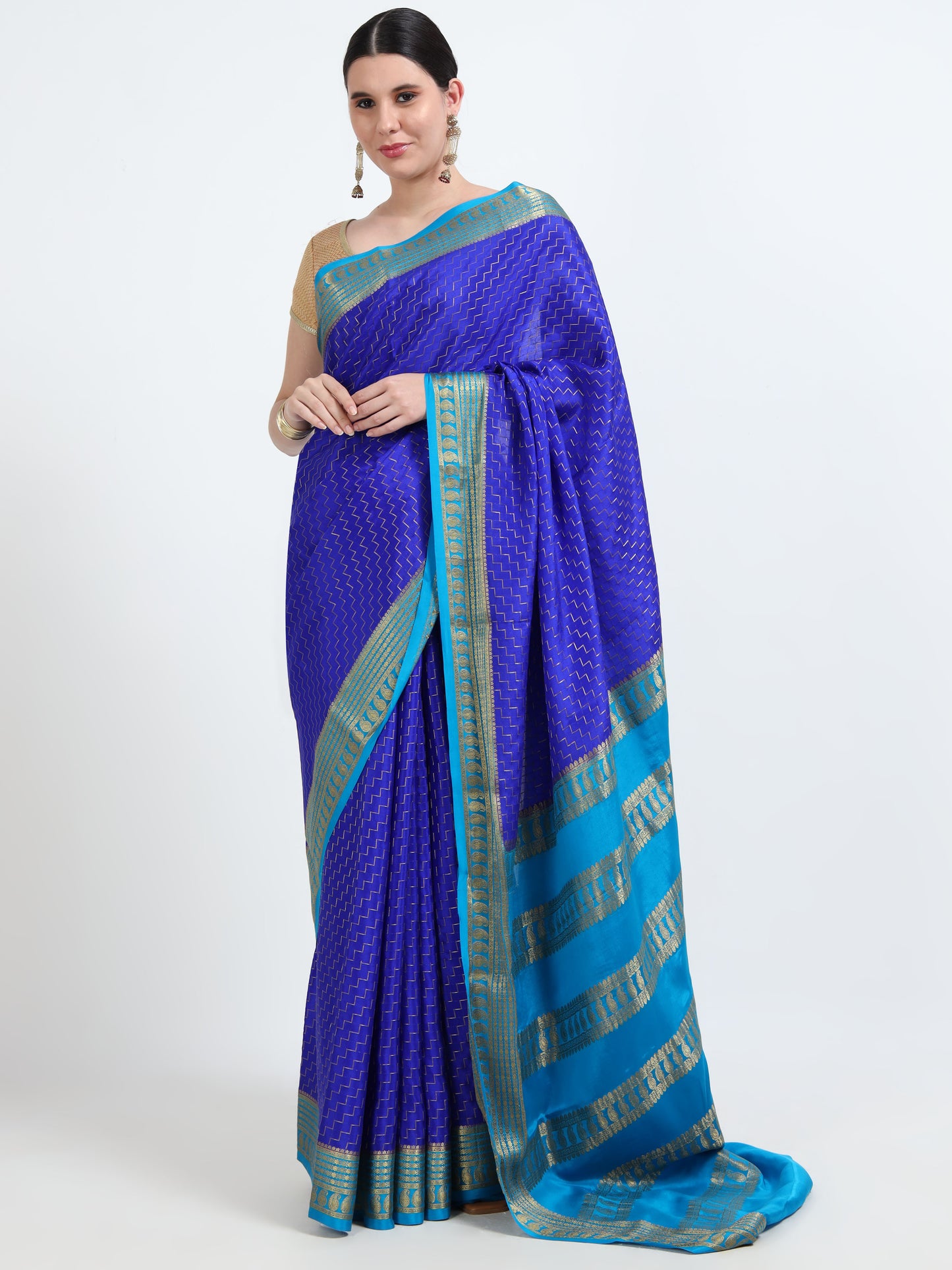 Royal Blue Body With Sky Blue Pallu Pure Mysore Silk Crepe ( MC-MS 8 )