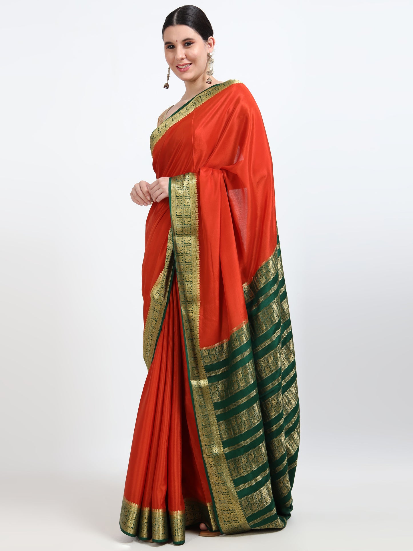 Rust Body With Bottle Green Pallu Pure Mysore Silk Crepe ( MC-MS 9 )