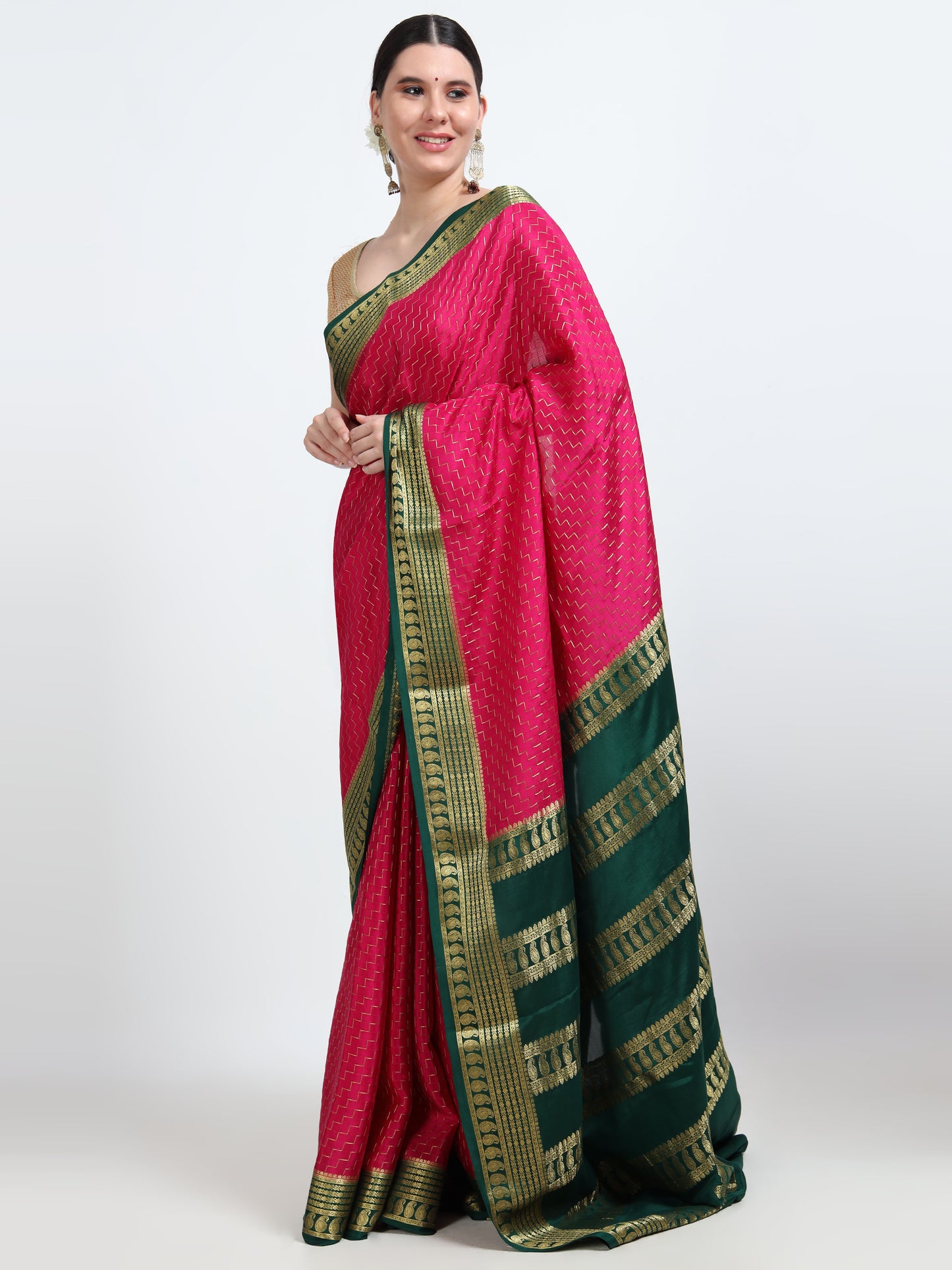 Rani Body With Bottle Green Pallu Pure Mysore Silk Crepe ( MC-MS 9 )