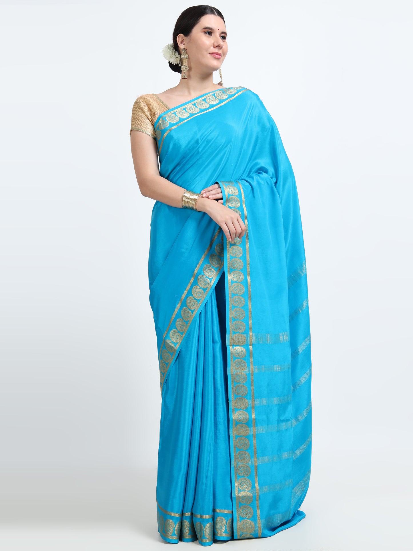 Sky Blue Body With Sky Blue Self Pallu Pure Mysore Silk Crepe ( MC-MS 5 )