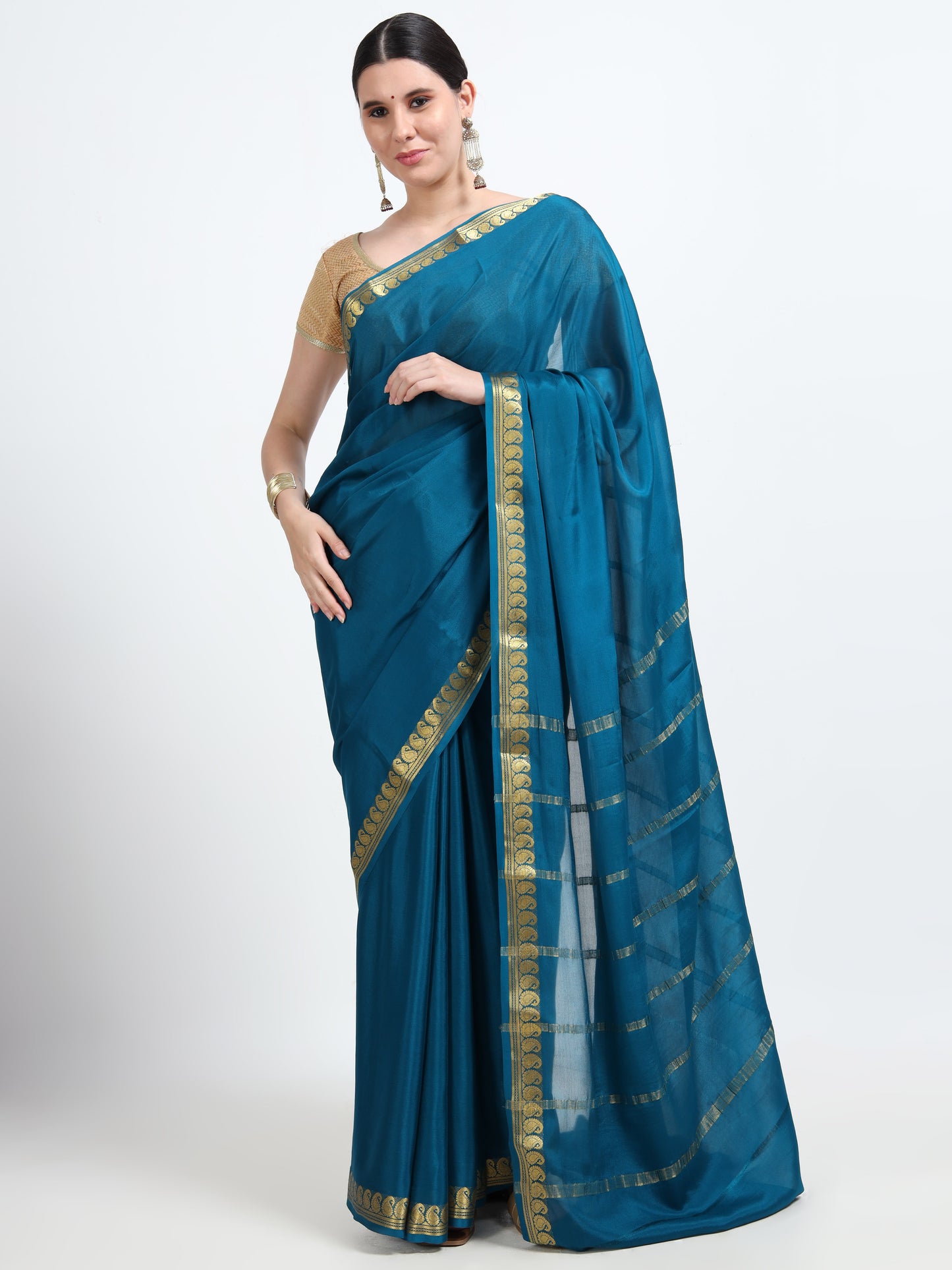 Peacock Green Body With Peacock Green Self Pallu Pure Mysore Silk Crepe ( MC-MS 11 )