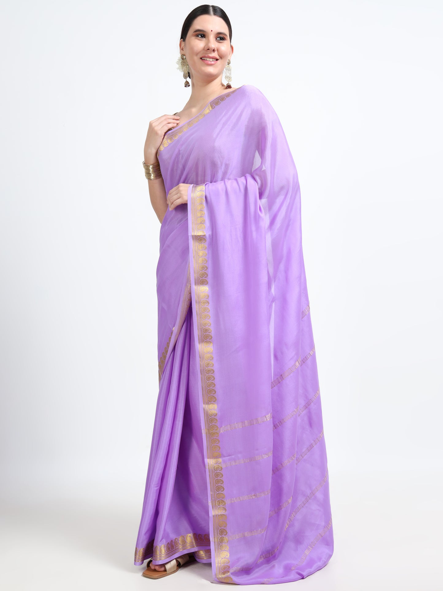 Lavender Body With Lavender Self Pallu Pure Mysore Silk Crepe ( MC-MS 11 )