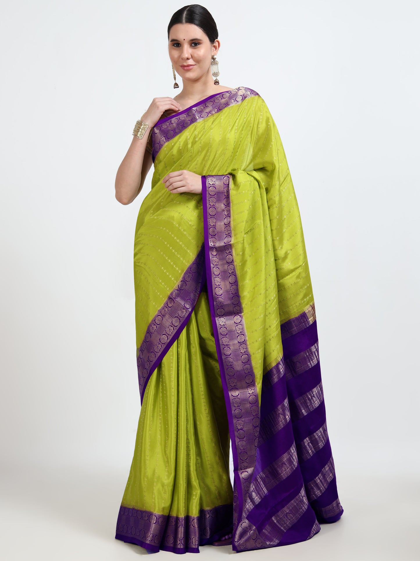 Olive Green Body With Majenta Pallu Pure Mysore Silk Crepe ( MC-MS 8 )