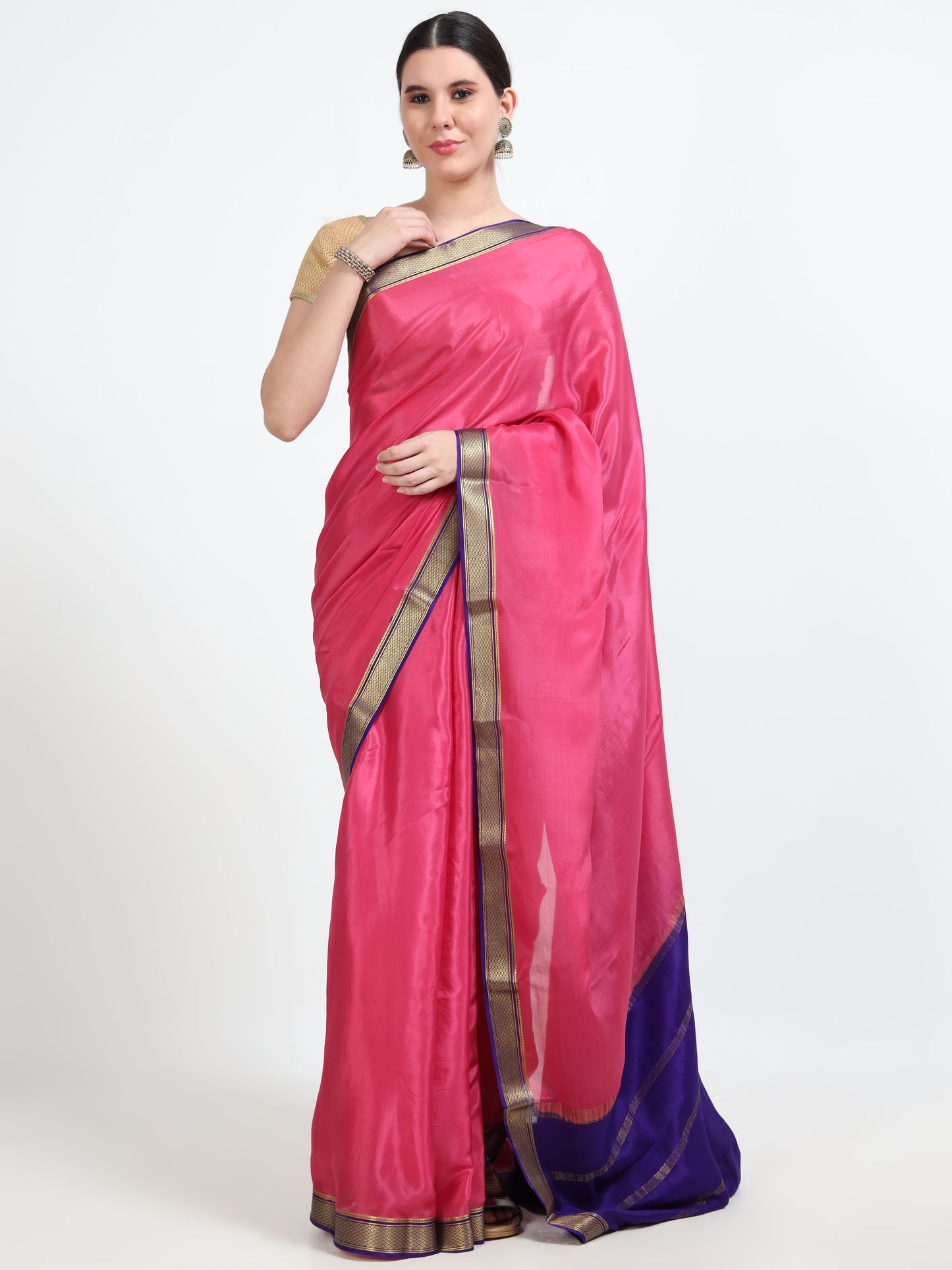 Dark Pink Body With Violet Pallu Pure Mysore Silk Crepe ( MC-MS 1 )