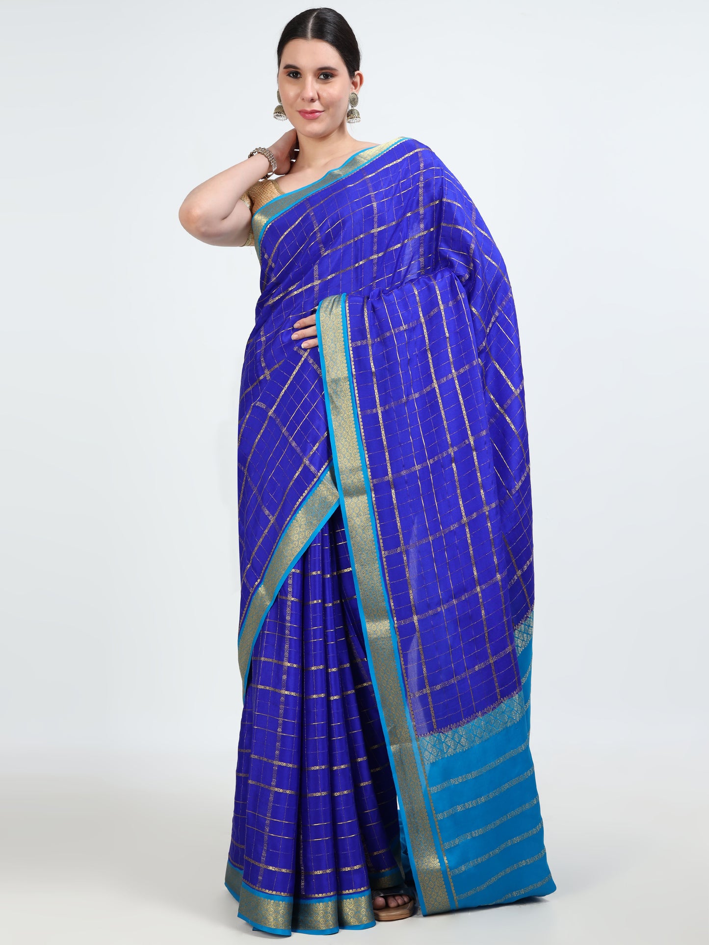 Royal Blue Body With Sky Blue Pallu Pure Mysore Silk Crepe ( MC-MS 6 )