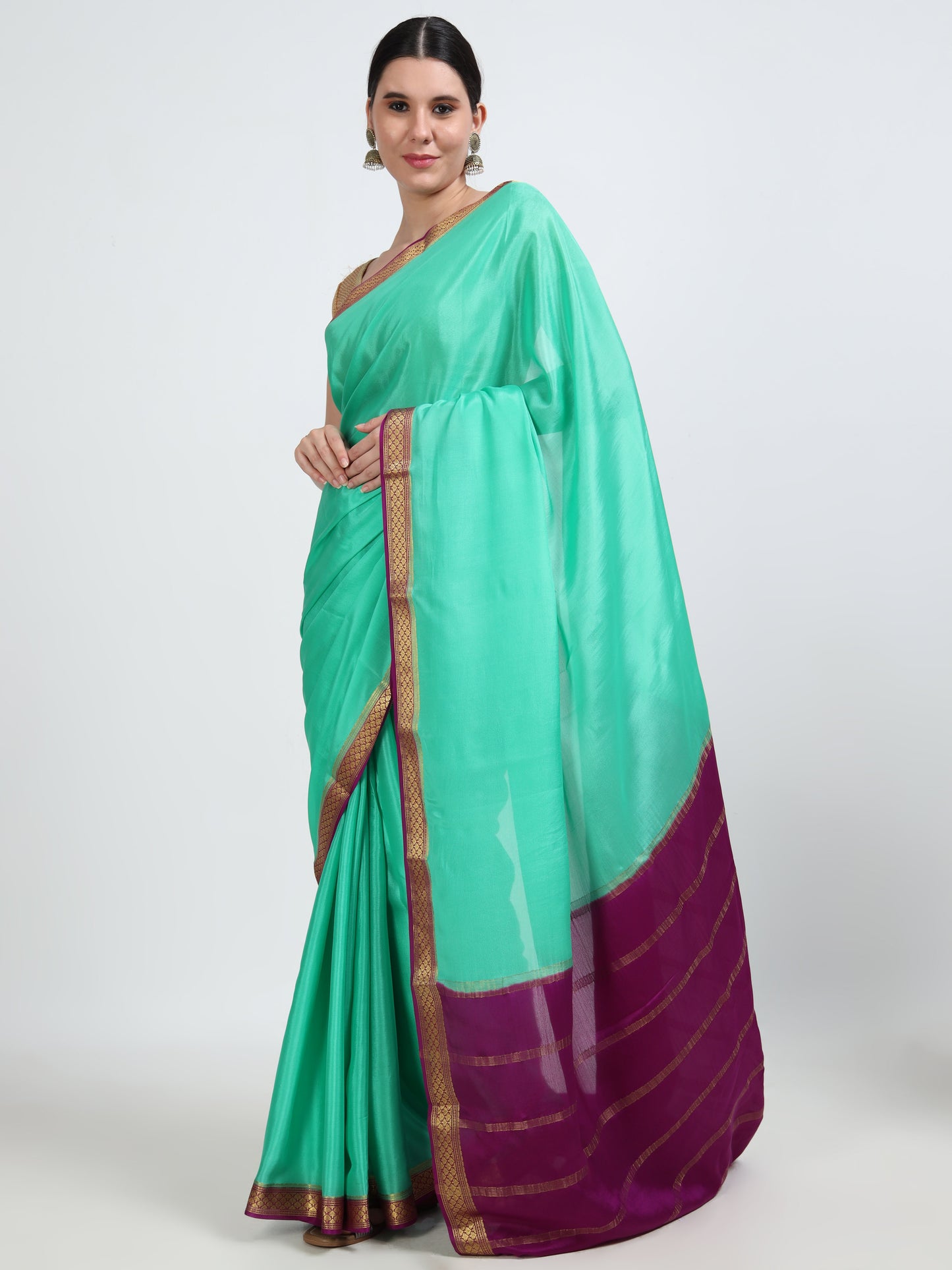 Rexsona Green Body With Majenta Pallu Pure Mysore Silk Crepe ( MC-MS 1 )