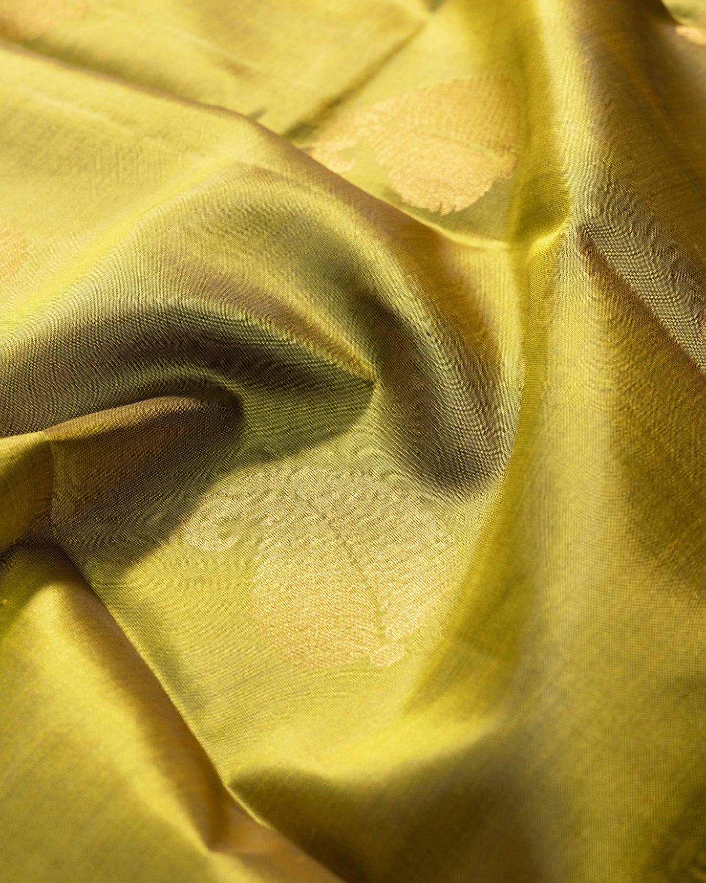 Olive Green With Deeper Saffire Green Pallu Pure Soft Silk Saree