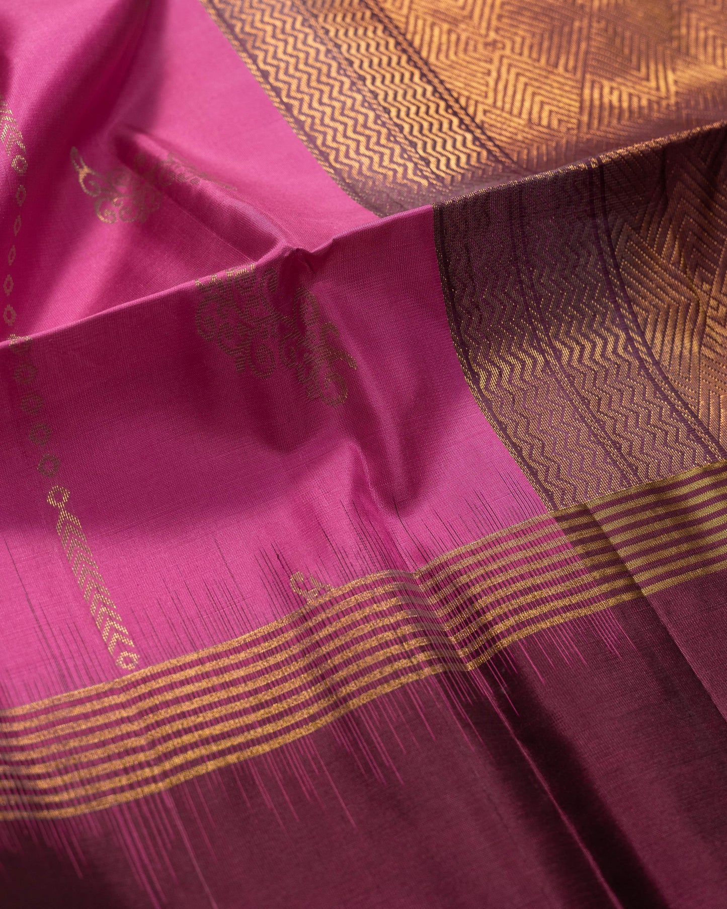 Onion Pink With Burgandy Pallu Kanchivaram Pure Soft Silk Saree