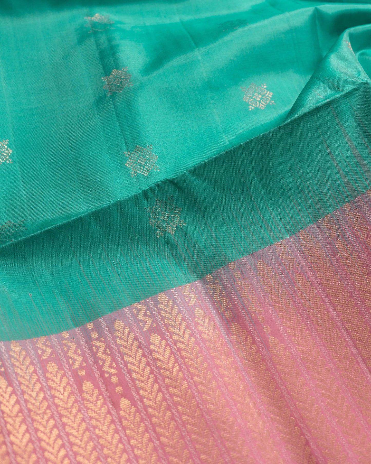 Sea Green With Pink Pallu Kanchivaram Pure Soft Silk Saree