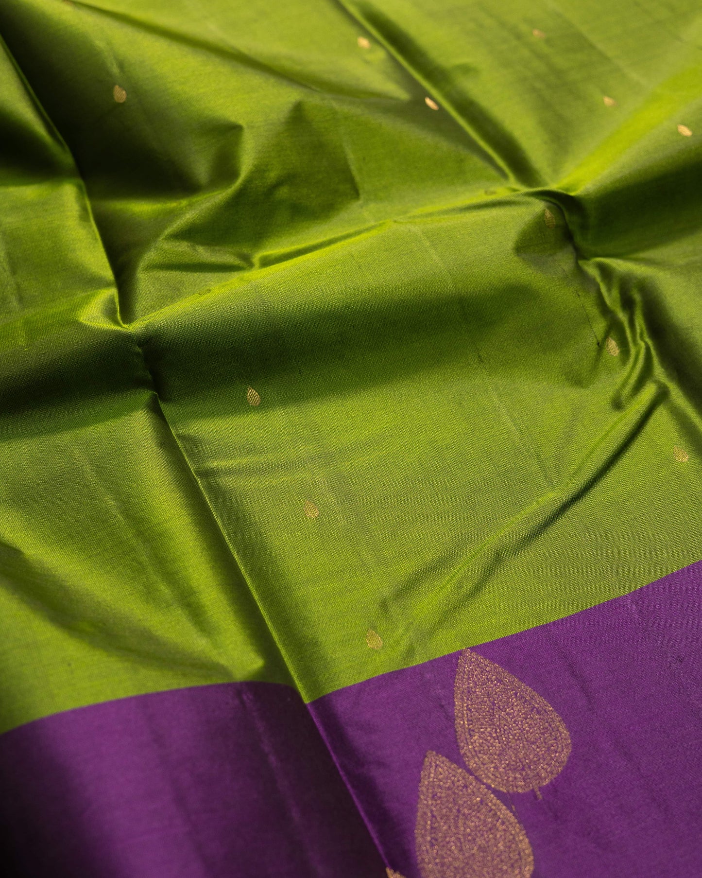 Olive Green With Deeper Burgandy Pallu Pure Soft Silk Saree