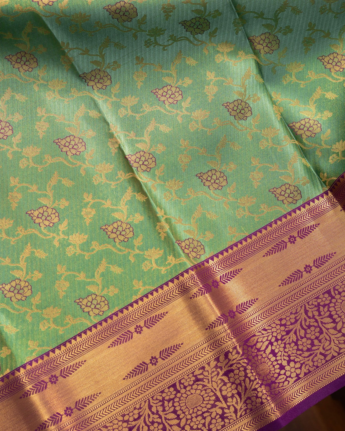 Pastel Pista Green With Burgundy Pallu Pure Silk Signature Blend Saree
