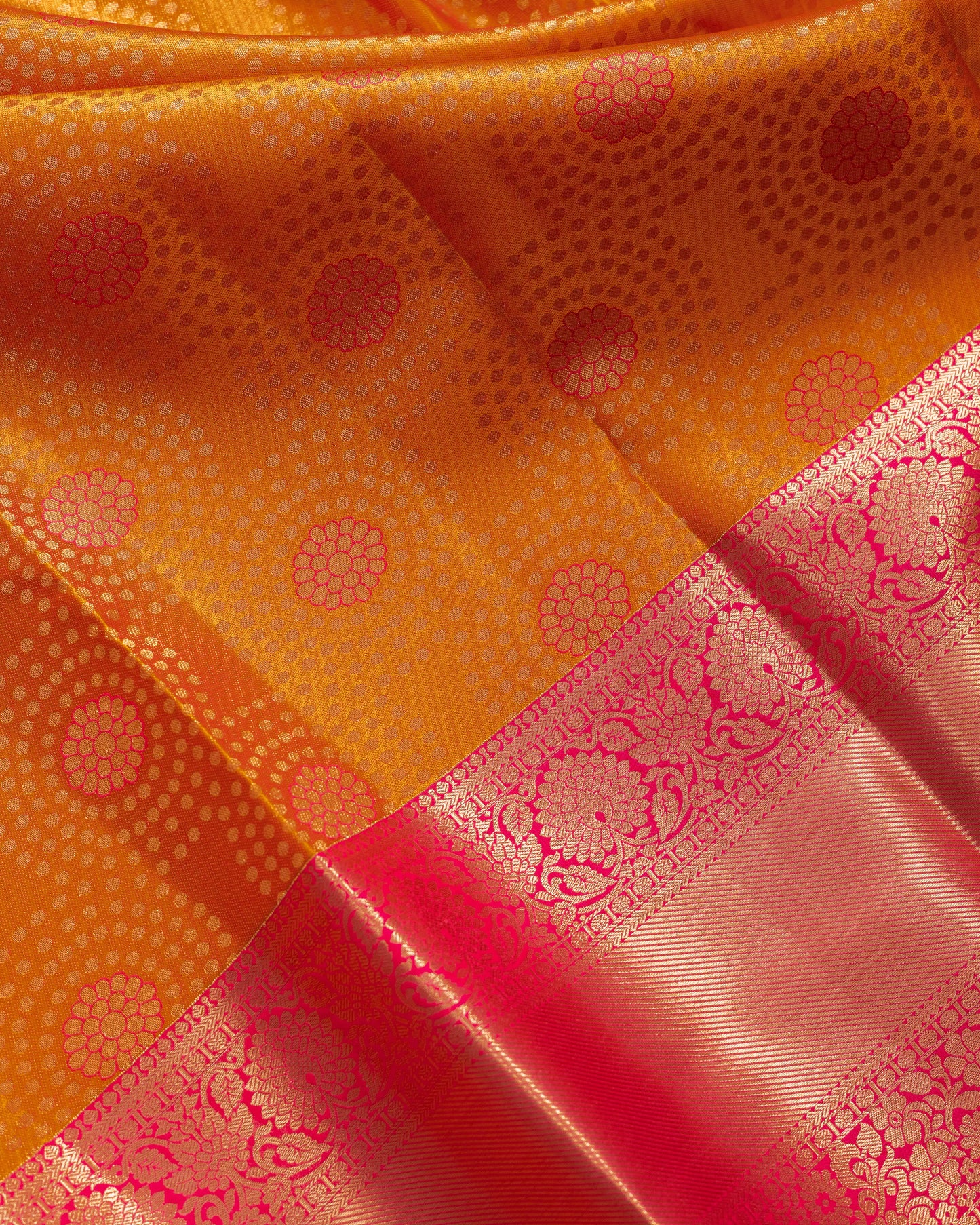 Deep Brilliant Mustard With Rani Pink Pallu Pure Silk Signature Blend Saree