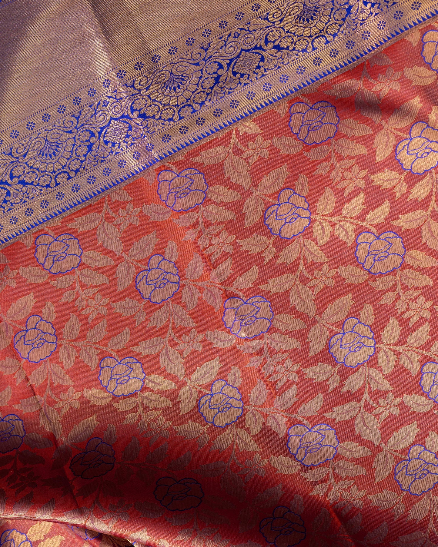 Rust With Royal Blue Pallu Pure Silk Signature Blend Saree