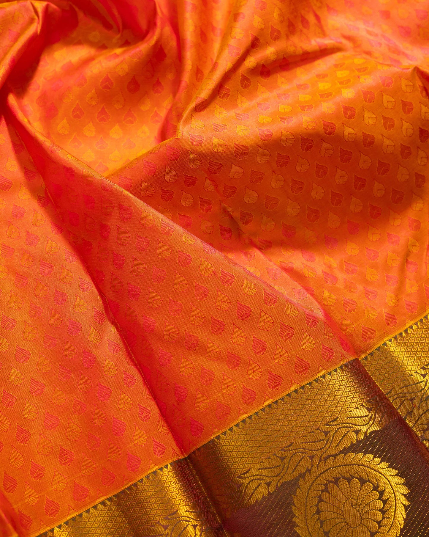 Goldish Pink With Green Pallu Pure Silk Gift Saree