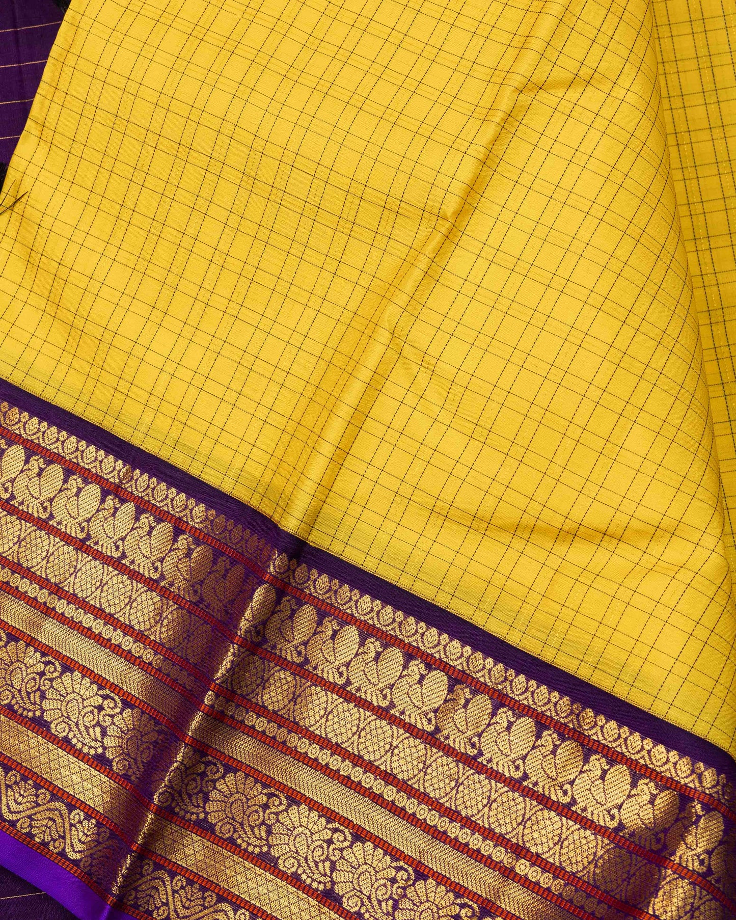 WOVEN VIOLET BURGANDY BORDER BODY LEMON YELLOW