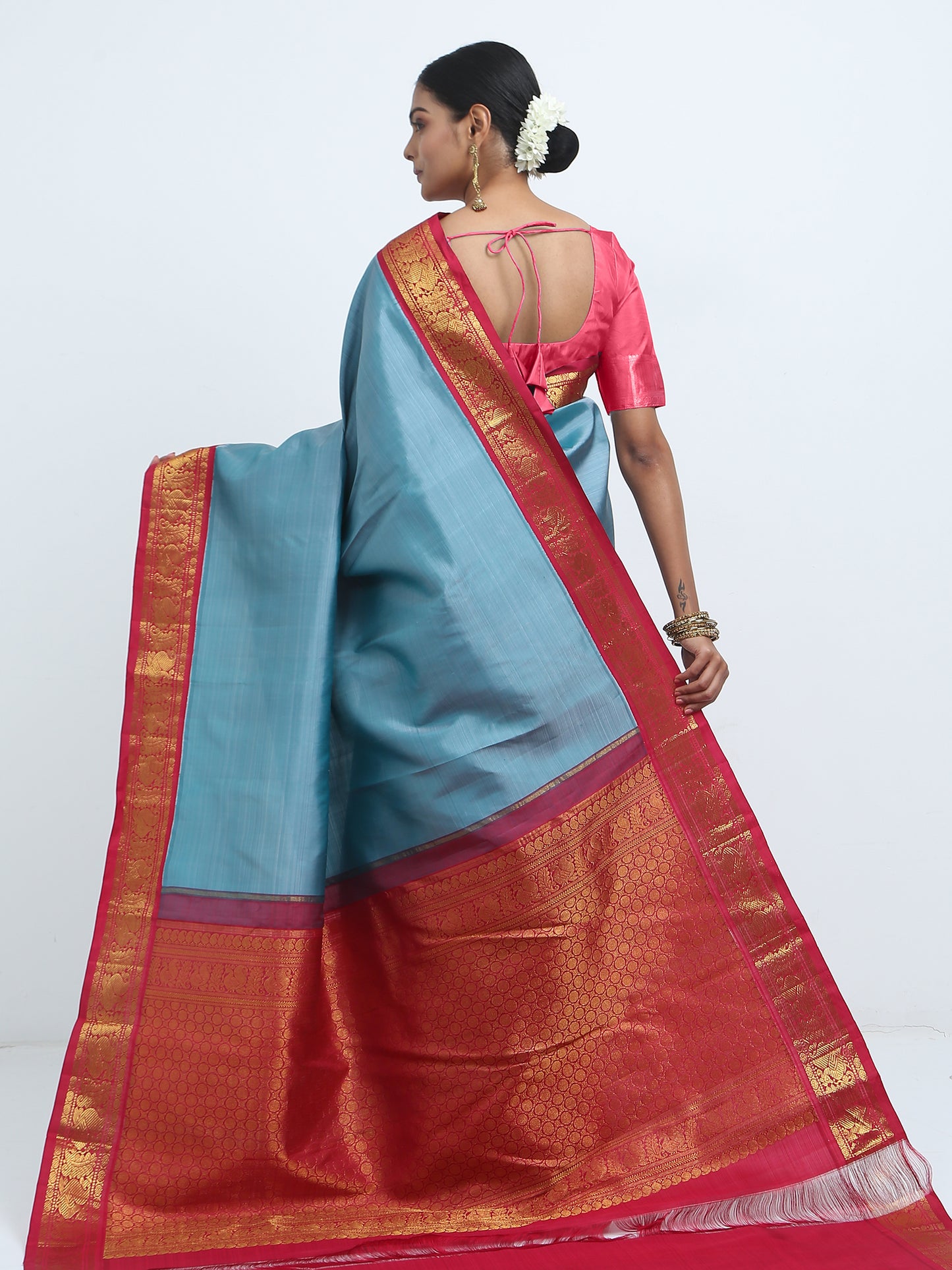 Dual Tone Contrast Maroon Border With Greyish Green Body Maroon Pallu Kanchivaram Pure Silk ( ARN 1 )