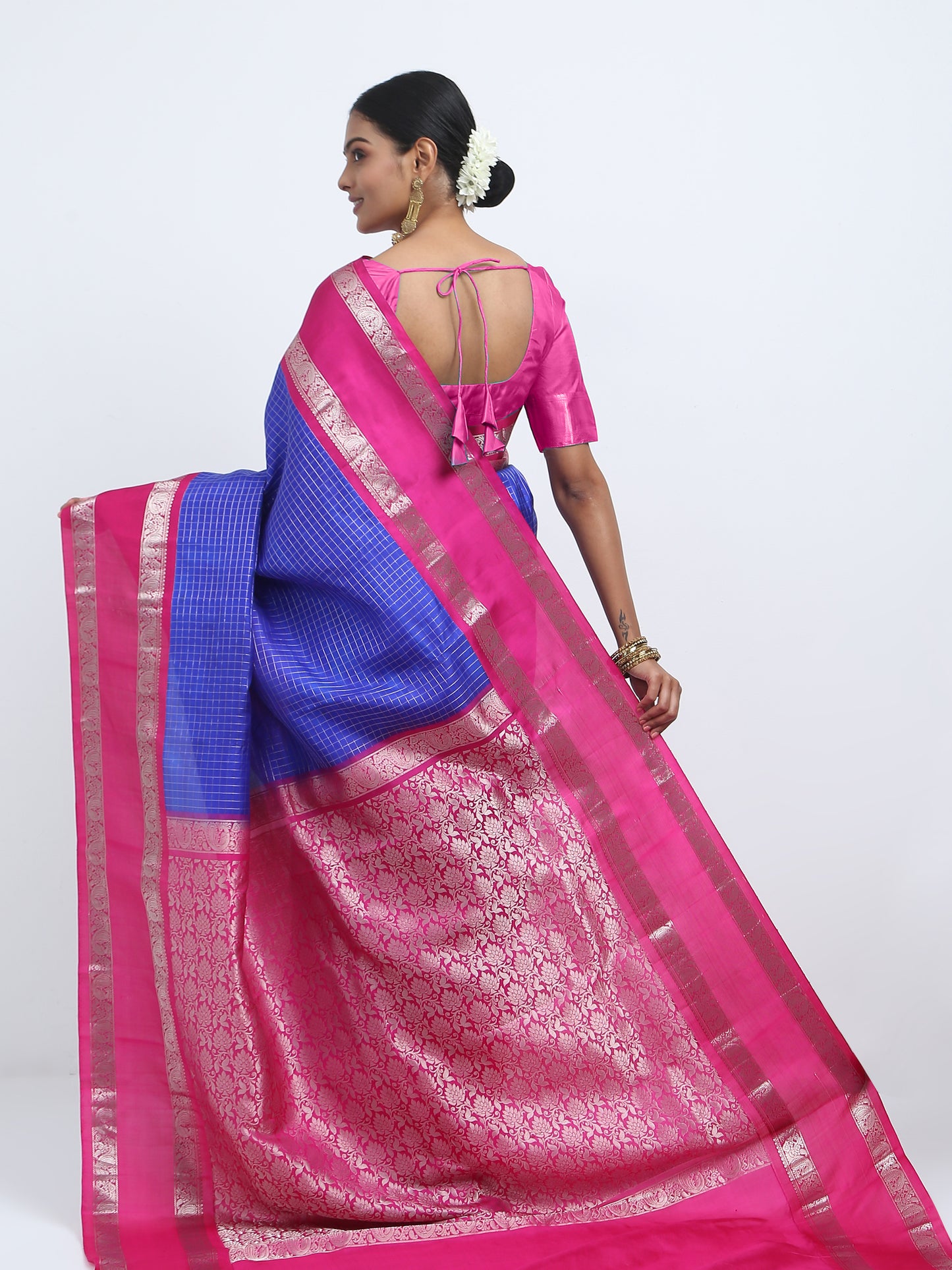 Contrast Rani Border And Royal blue Body With Rani Pallu Kanchivaram Pure Silk ( PSKS 1 )