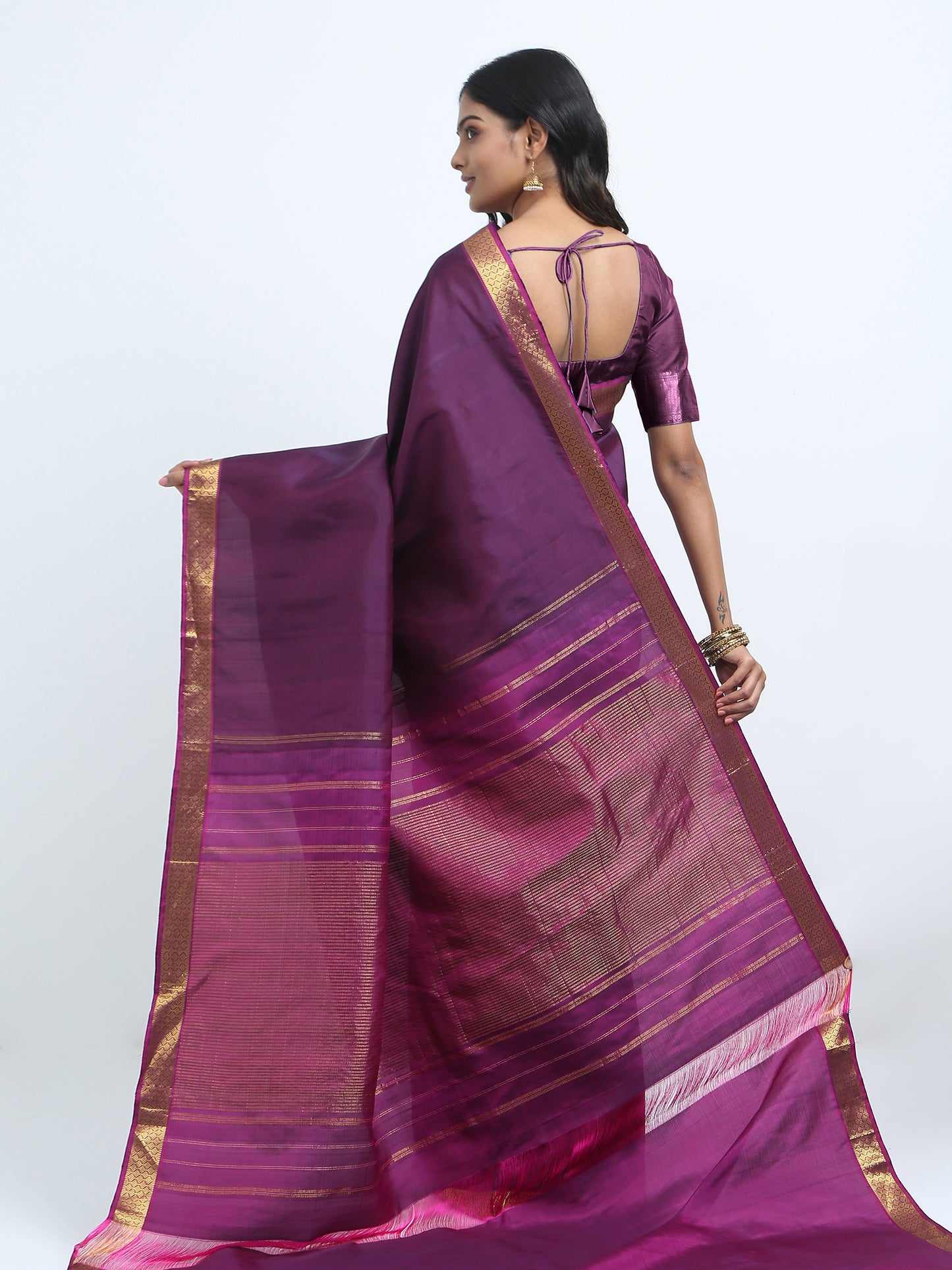Contrast Rani Border And Wine Body Colour With Rani Pallu Kanchivaram Pure Silk ( ARN 6 )