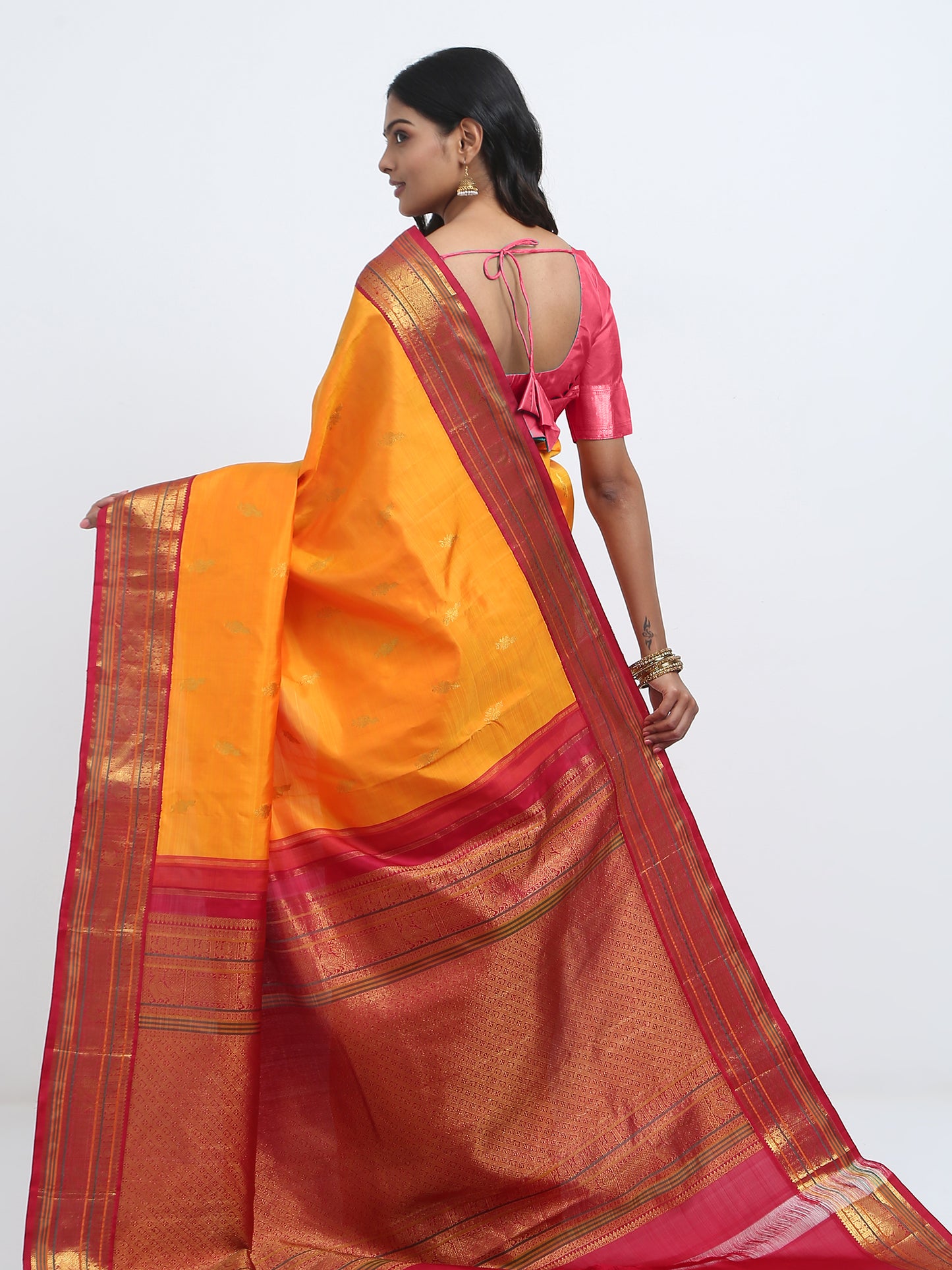 Contrast Maroon Border And Mango Body With Maroon Pallu Kanchivaram Pure Silk ( ARN 3 )