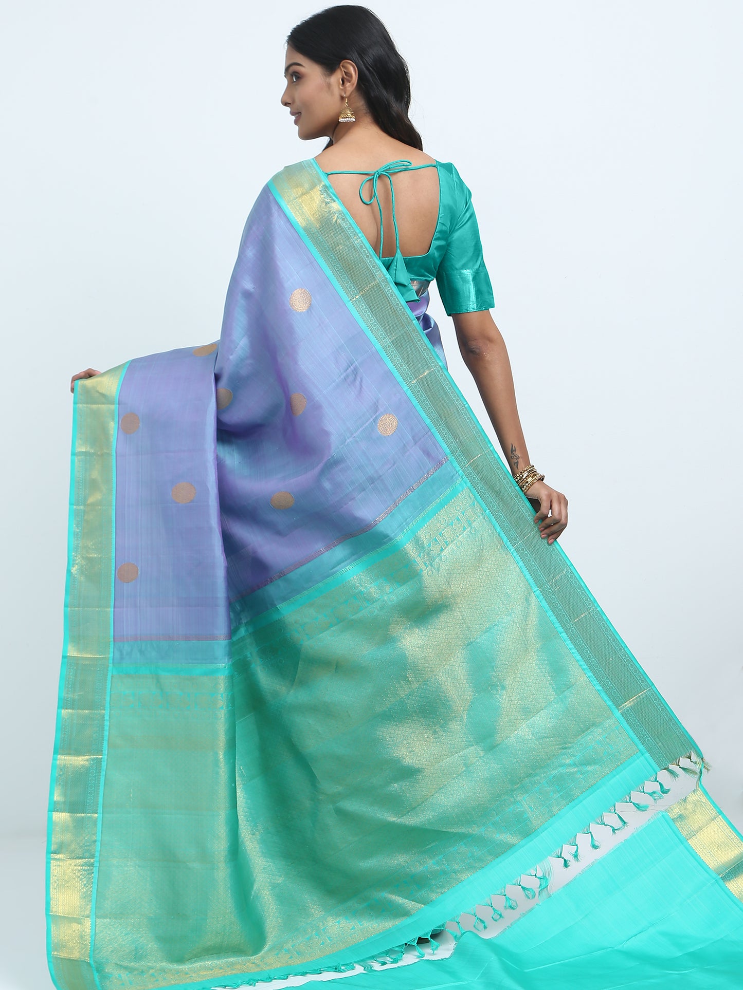 Contrast Apple Green Border And Lavender Body With Apple Green Pallu Kanchivaram Pure Silk ( KSK 4 )