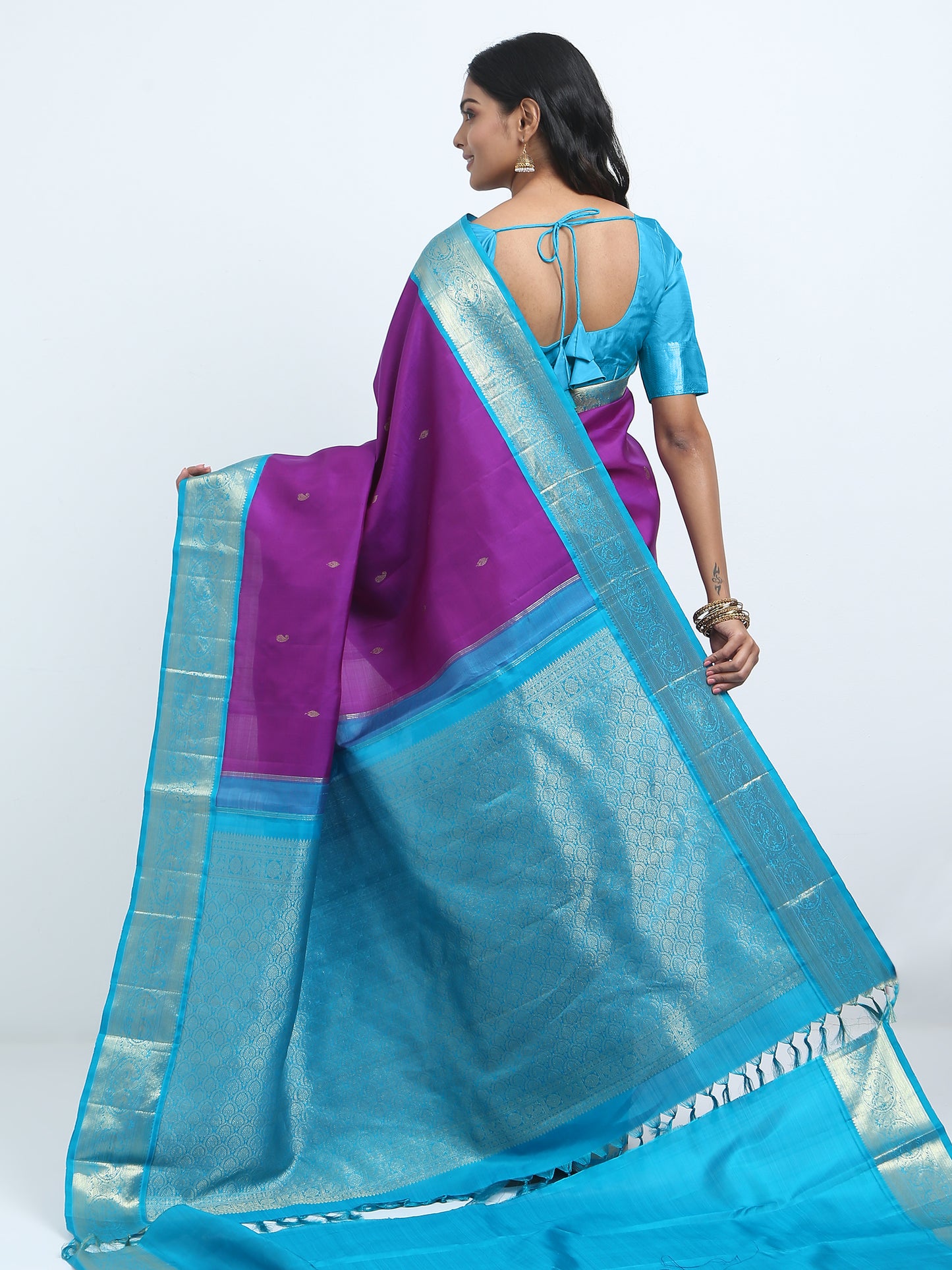 Contrast Safaire Green And Dark Purple Body With Safaire Green Pallu Kanchivaram Pure Silk ( KSK 3 )