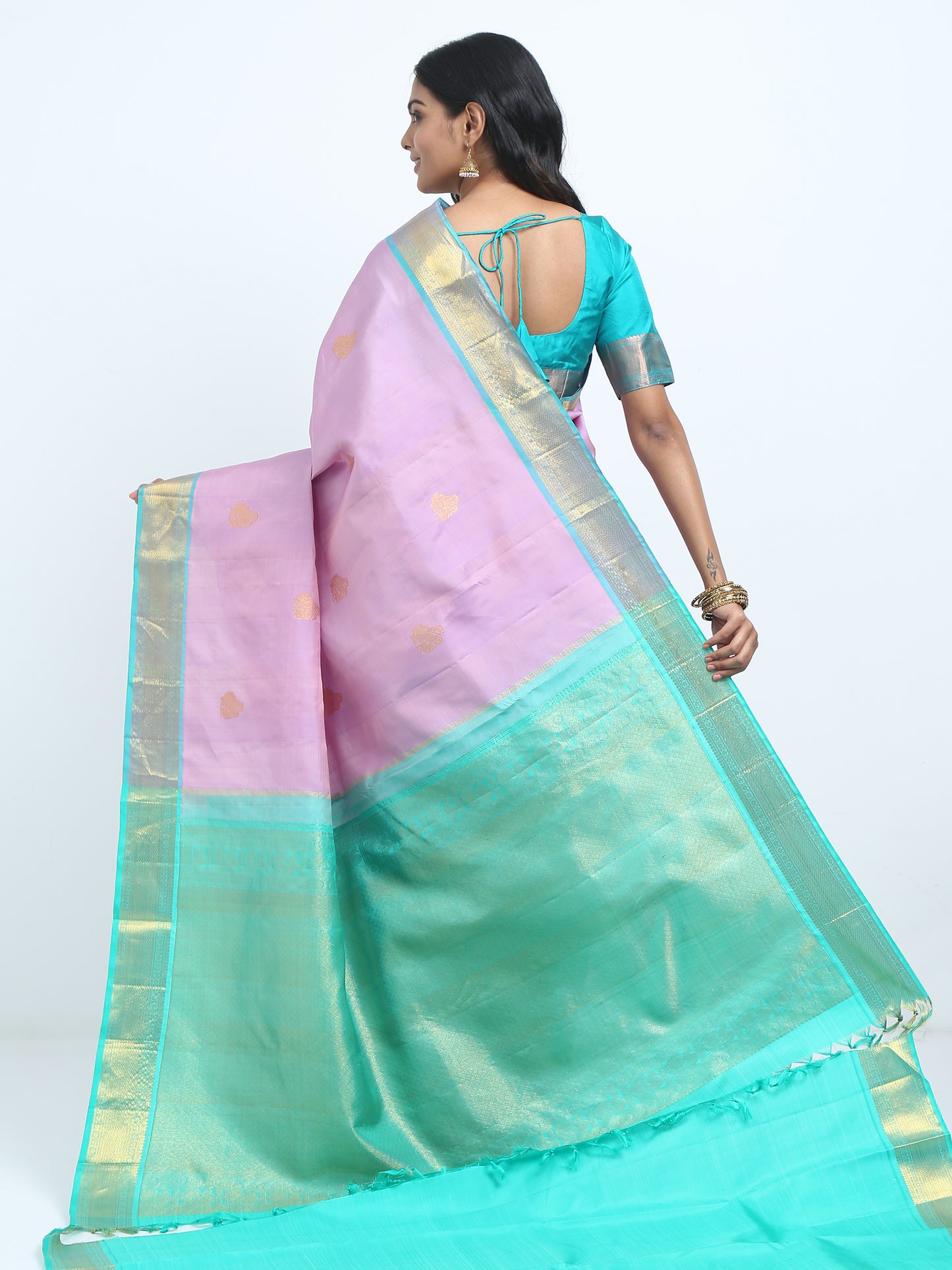 Dual Tone Peach And Sea Green Body With Sea Green Pallu Kanchivaram Pure Silk ( KSK 4 )
