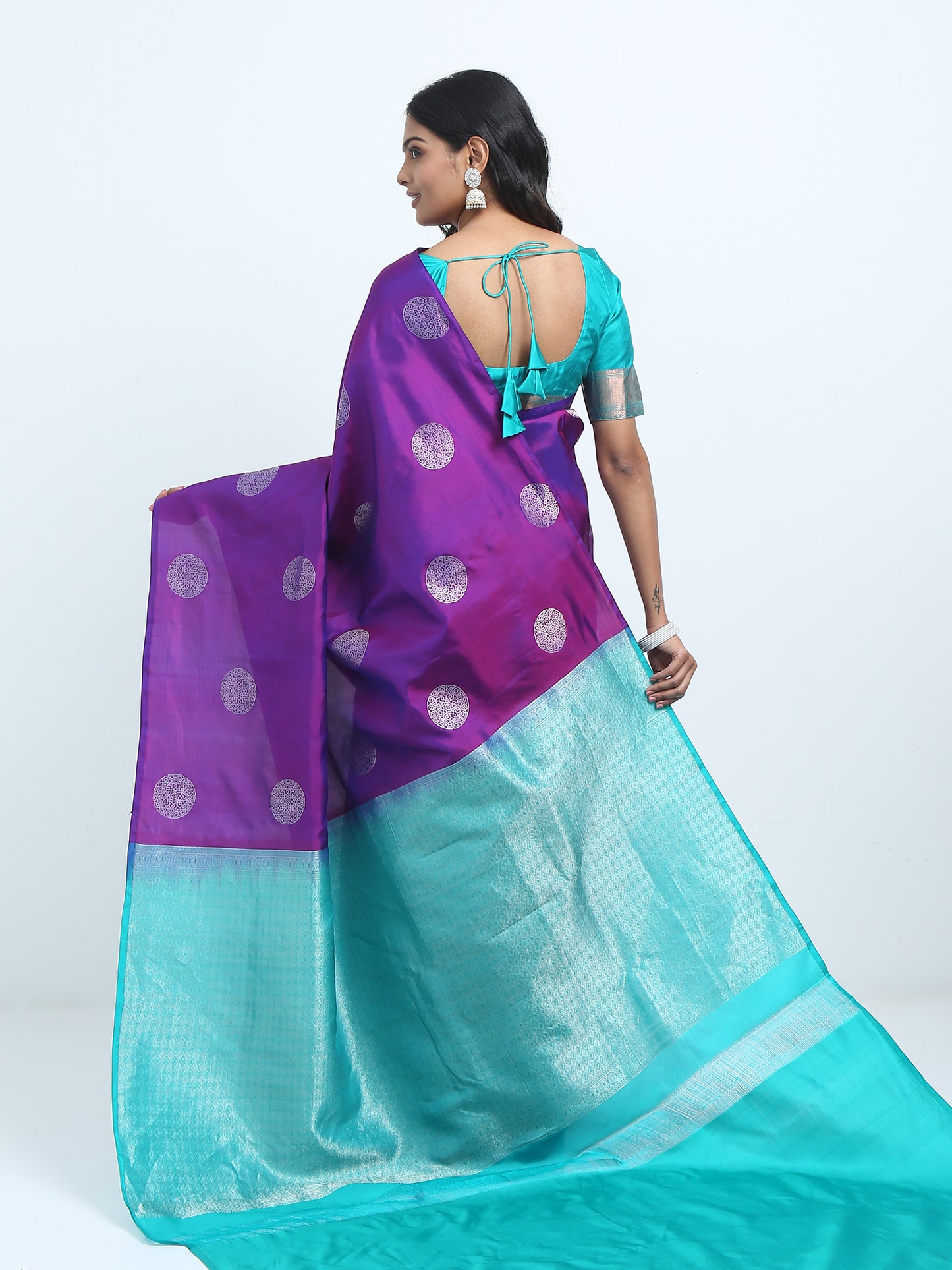 Dual Tone Royal Blue And Majenta Body With Sea Green Pallu Kanchivaram Pure Silk ( SMS 29 )