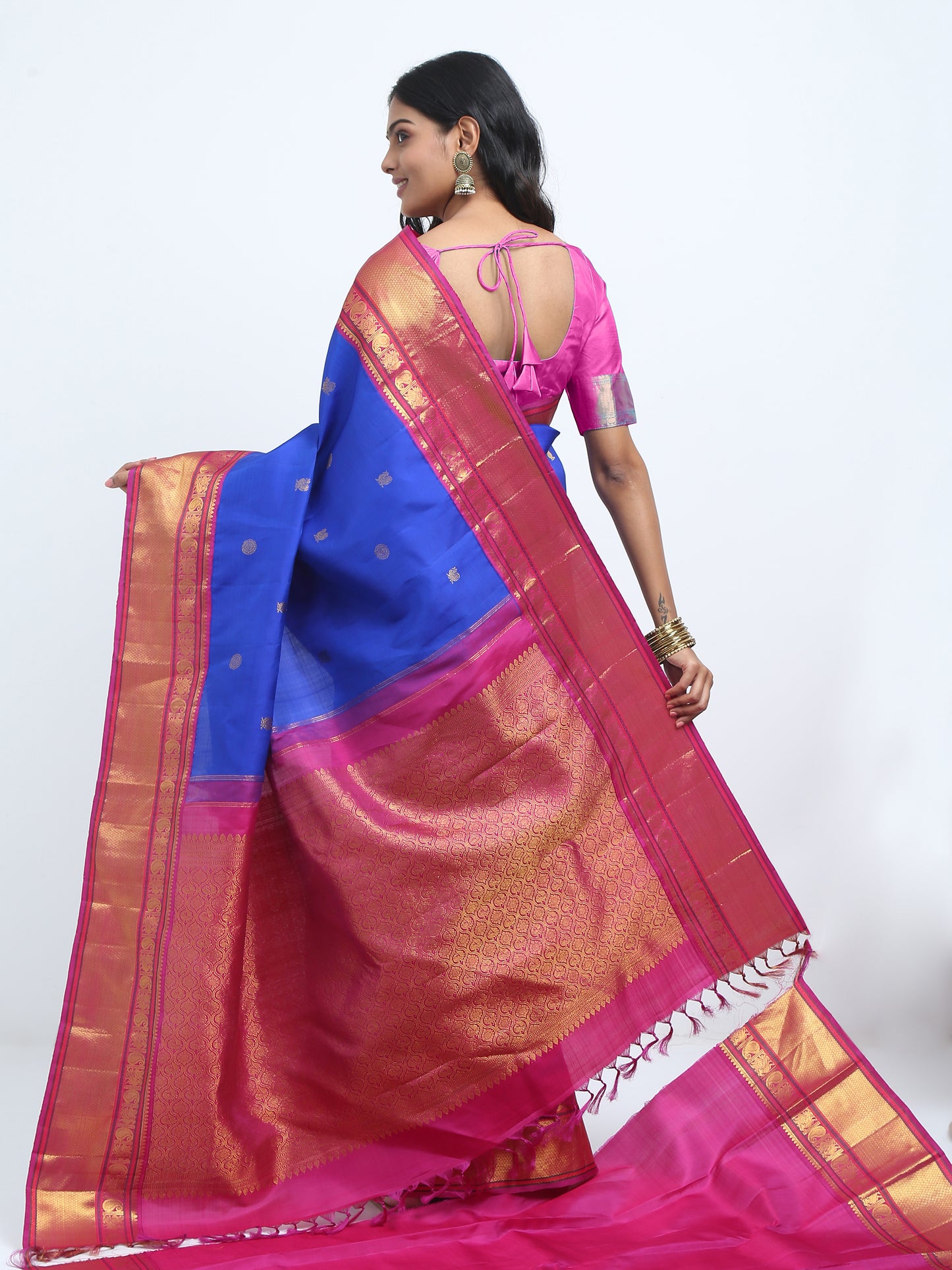 Dark Rani Contrast Border Royal Blue Body With Dark Rani Pallu Kanchivaram Pure Silk ( KSK 1 )