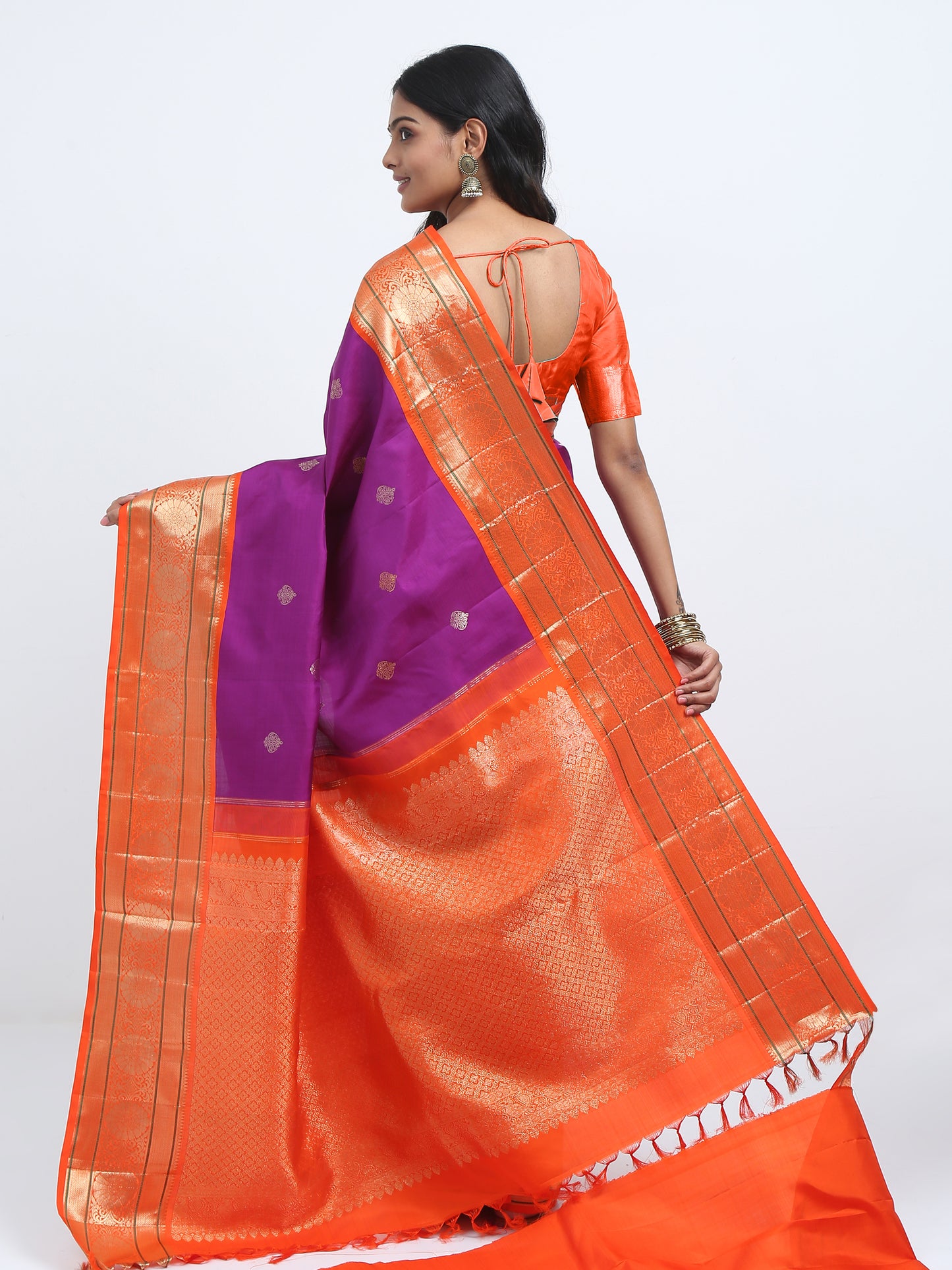 Contrast Orange Border And Majenta Body With Orange Pallu Kanchivaram Pure Silk ( KSK 1 )