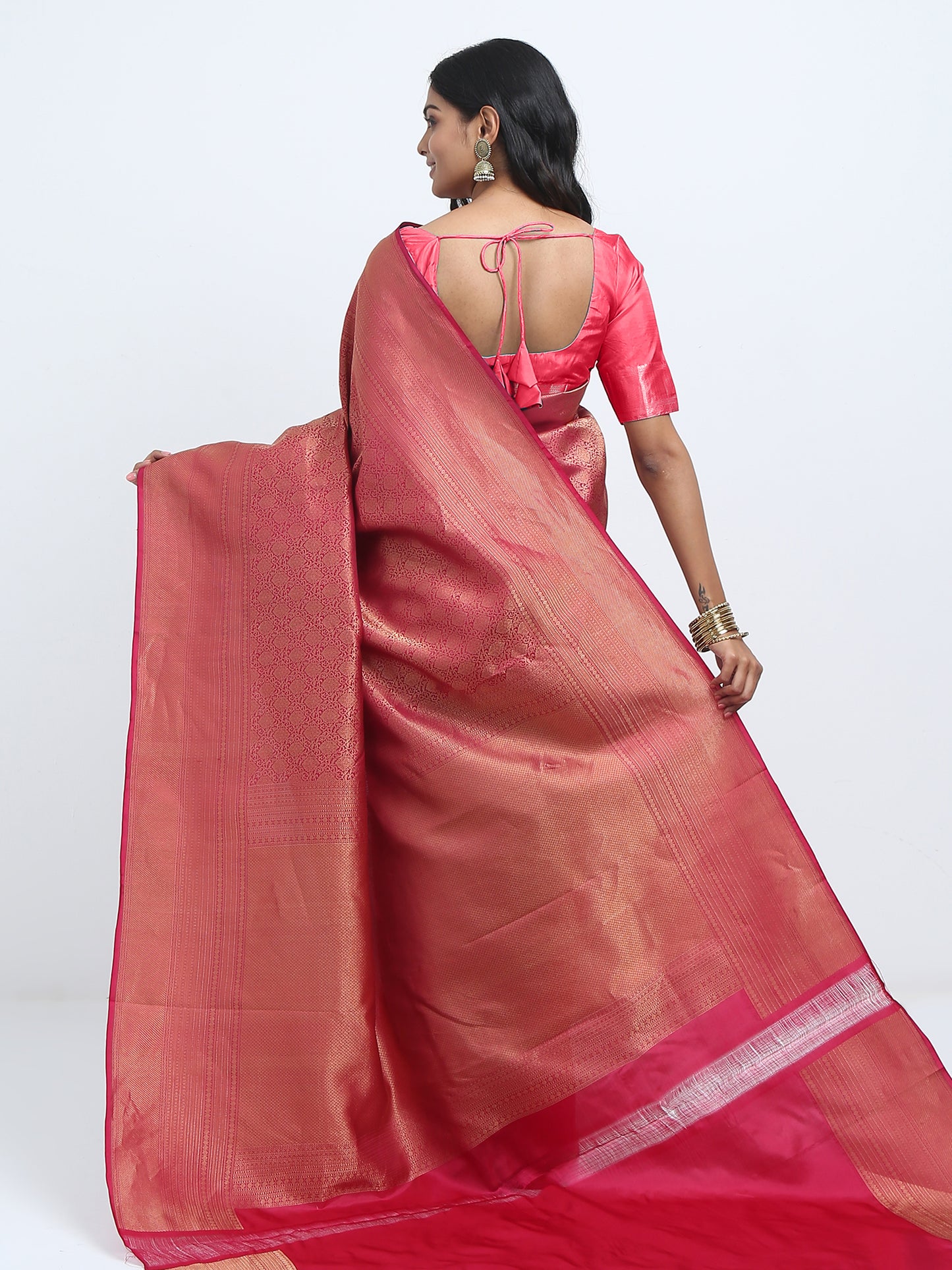 Dual Tone Pinkish Maroon Body With Pinkish Maroon Pallu Kanchivaram Pure Silk ( SMS 37 )