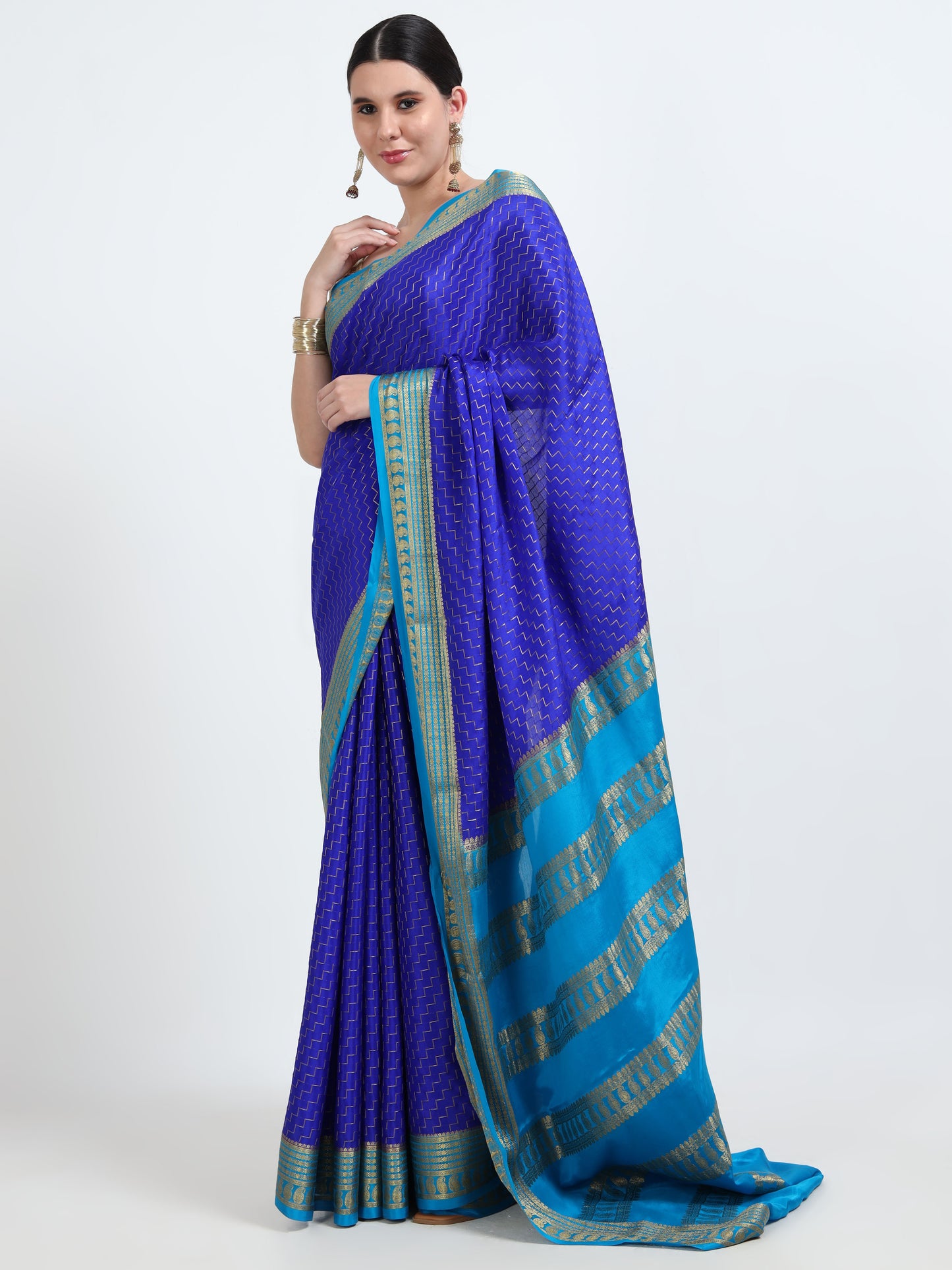 Royal Blue Body With Sky Blue Pallu Pure Mysore Silk Crepe ( MC-MS 8 )