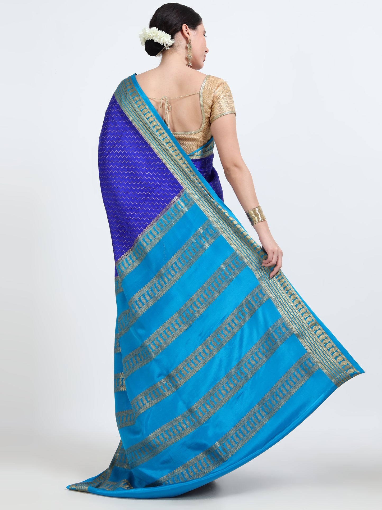 Royal Blue Body With Sky Blue Pallu Pure Mysore Silk Crepe ( MC-MS 8 )