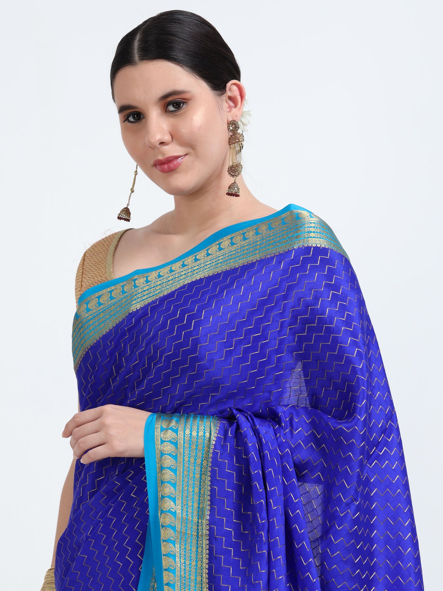 Royal Blue Body With Sky Blue Pallu Pure Mysore Silk Crepe ( MC-MS 8 )
