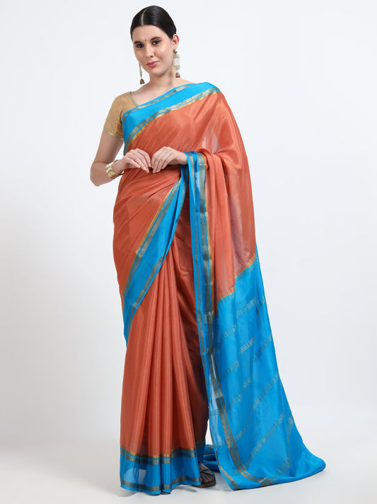 Pastel Rust Body With Sky Blue Pallu Pure Mysore Silk Crepe (MC-MS 10)