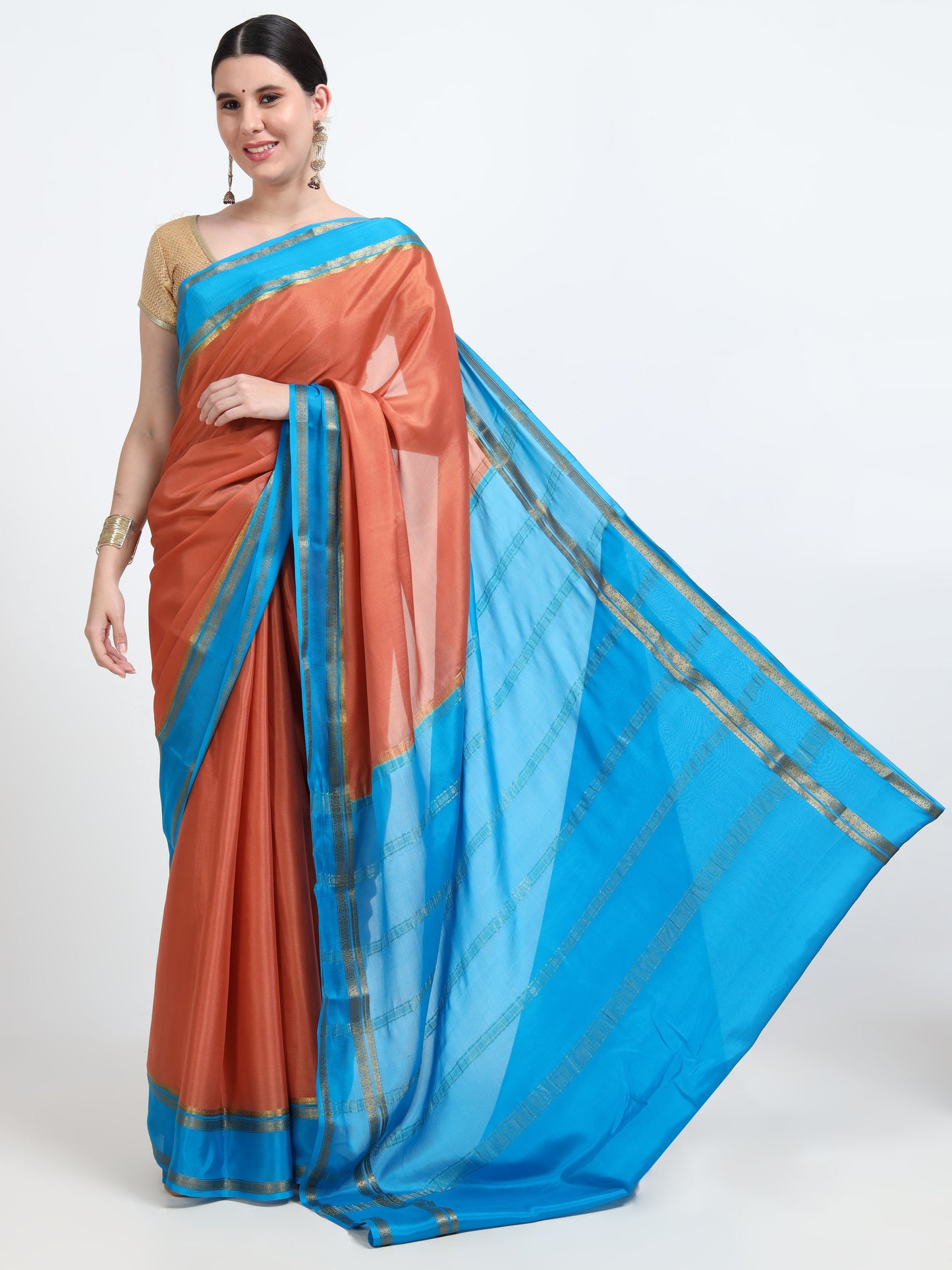 Pastel Rust Body With Sky Blue Pallu Pure Mysore Silk Crepe ( MC-MS 10 )