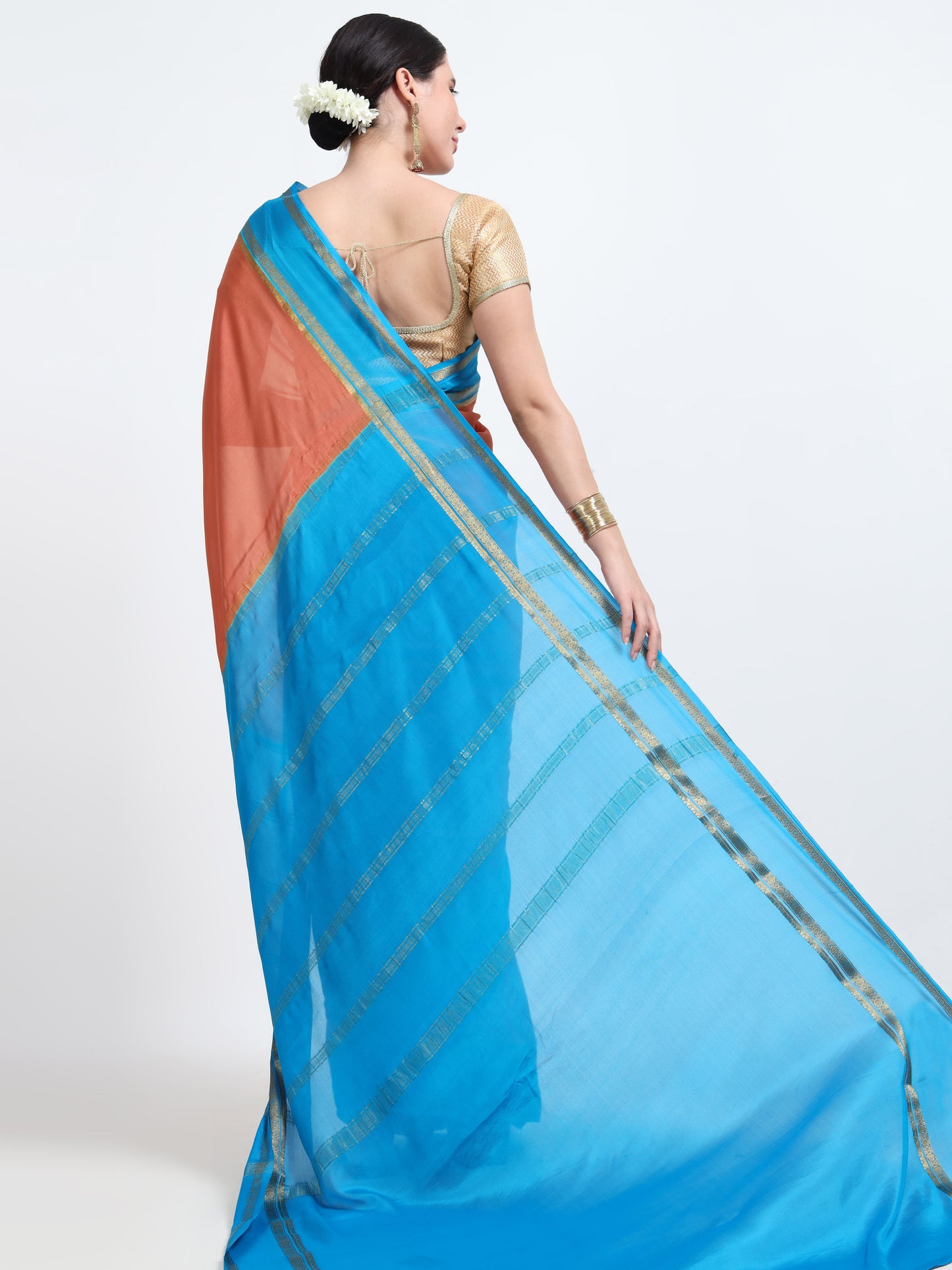 Pastel Rust Body With Sky Blue Pallu Pure Mysore Silk Crepe ( MC-MS 10 )