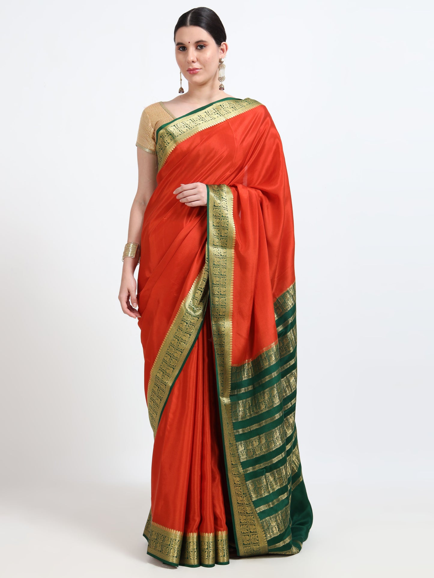 Rust Body With Bottle Green Pallu Pure Mysore Silk Crepe ( MC-MS 9 )