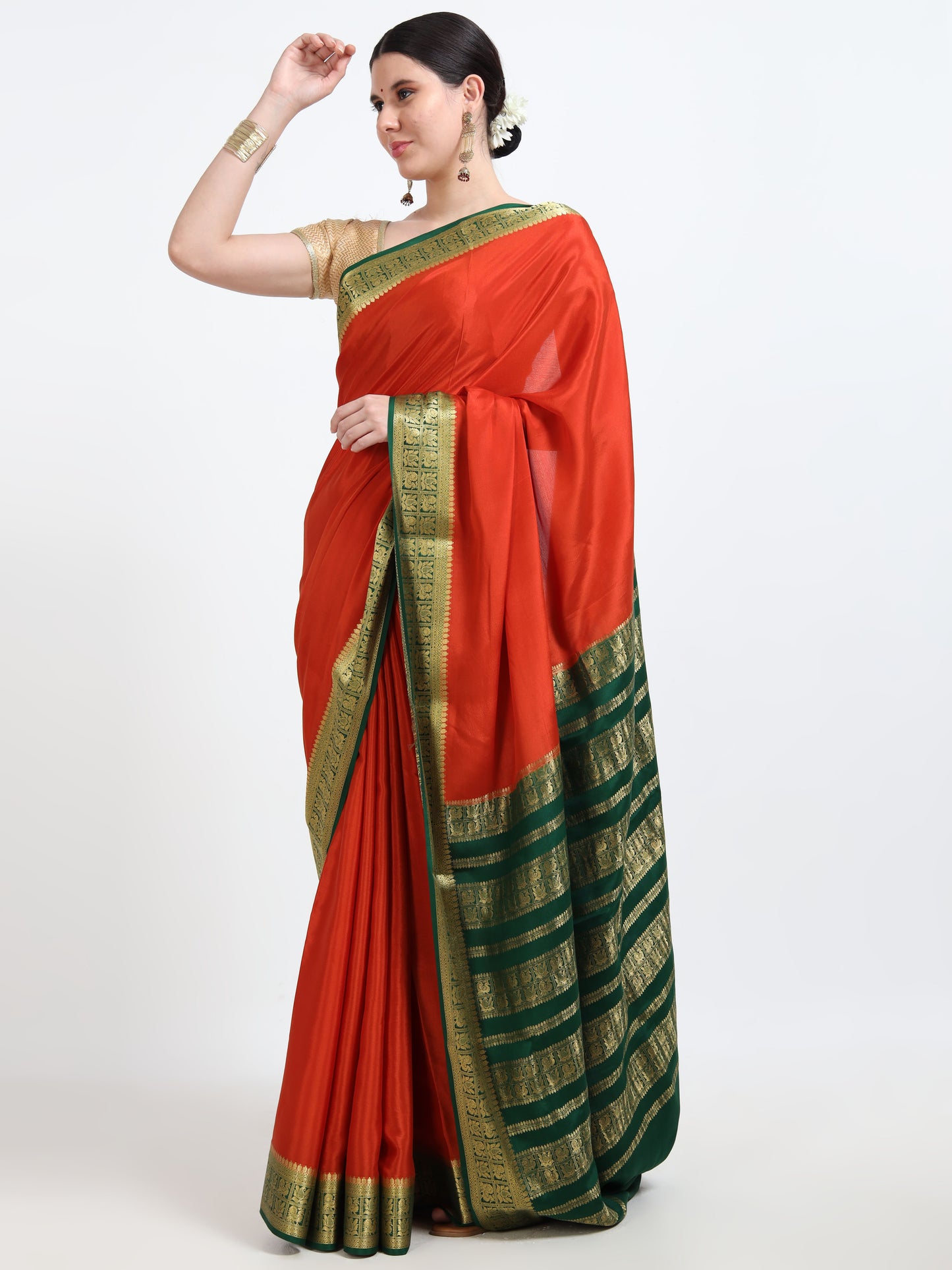 Rust Body With Bottle Green Pallu Pure Mysore Silk Crepe ( MC-MS 9 )