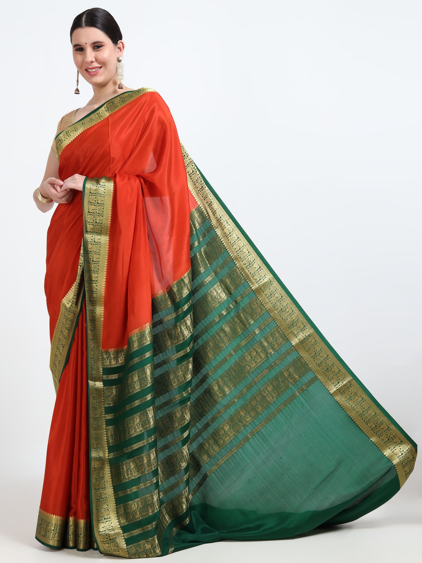 Rust Body With Bottle Green Pallu Pure Mysore Silk Crepe ( MC-MS 9 )