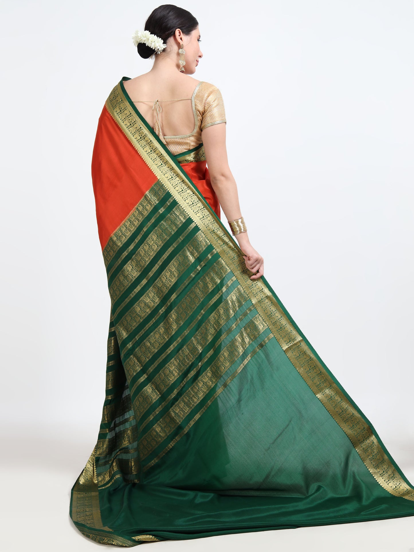 Rust Body With Bottle Green Pallu Pure Mysore Silk Crepe ( MC-MS 9 )
