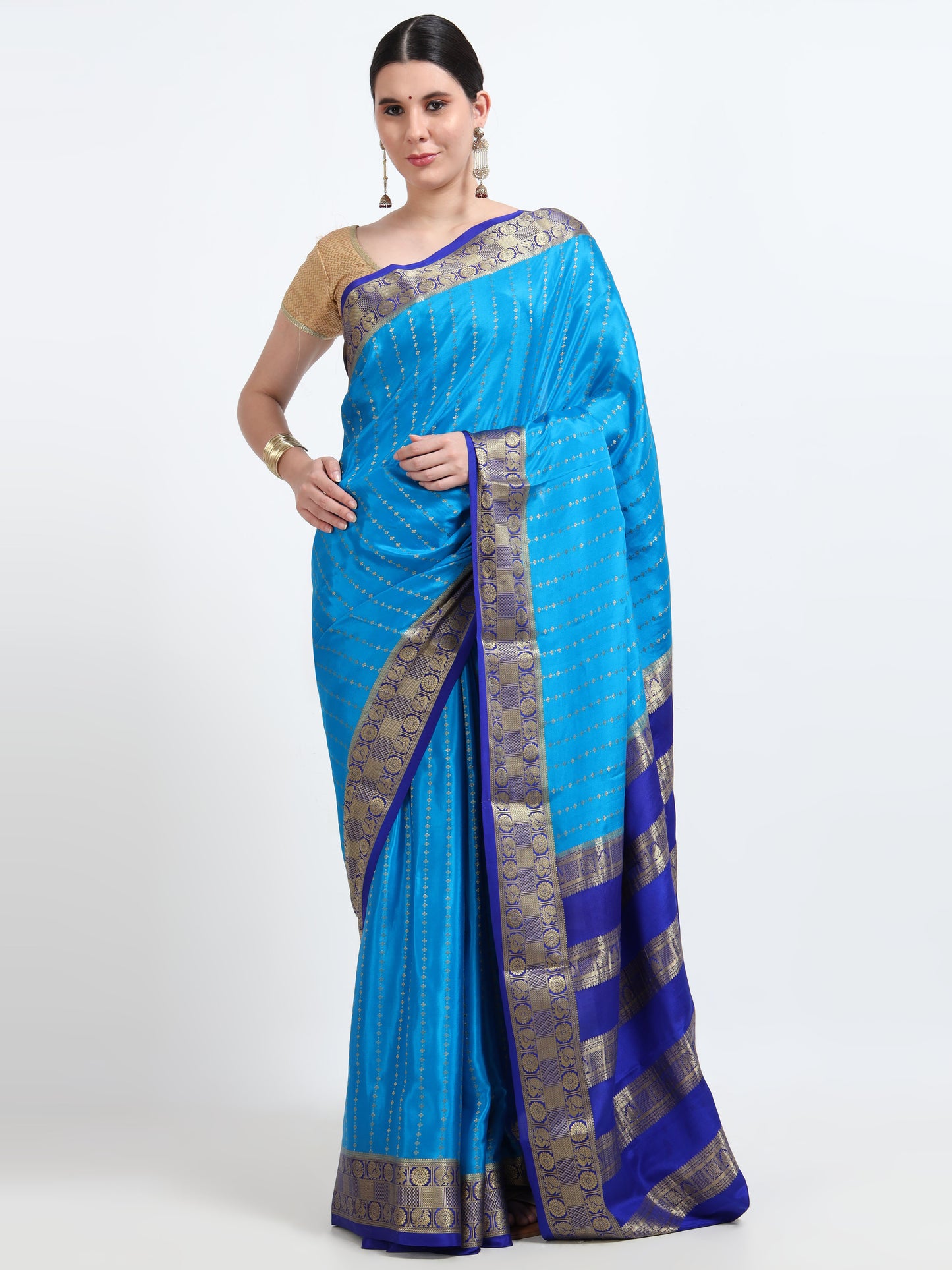 Sky Blue Body With Royal Blue Pallu Pure Mysore Silk Crepe ( MC-MS 4 )