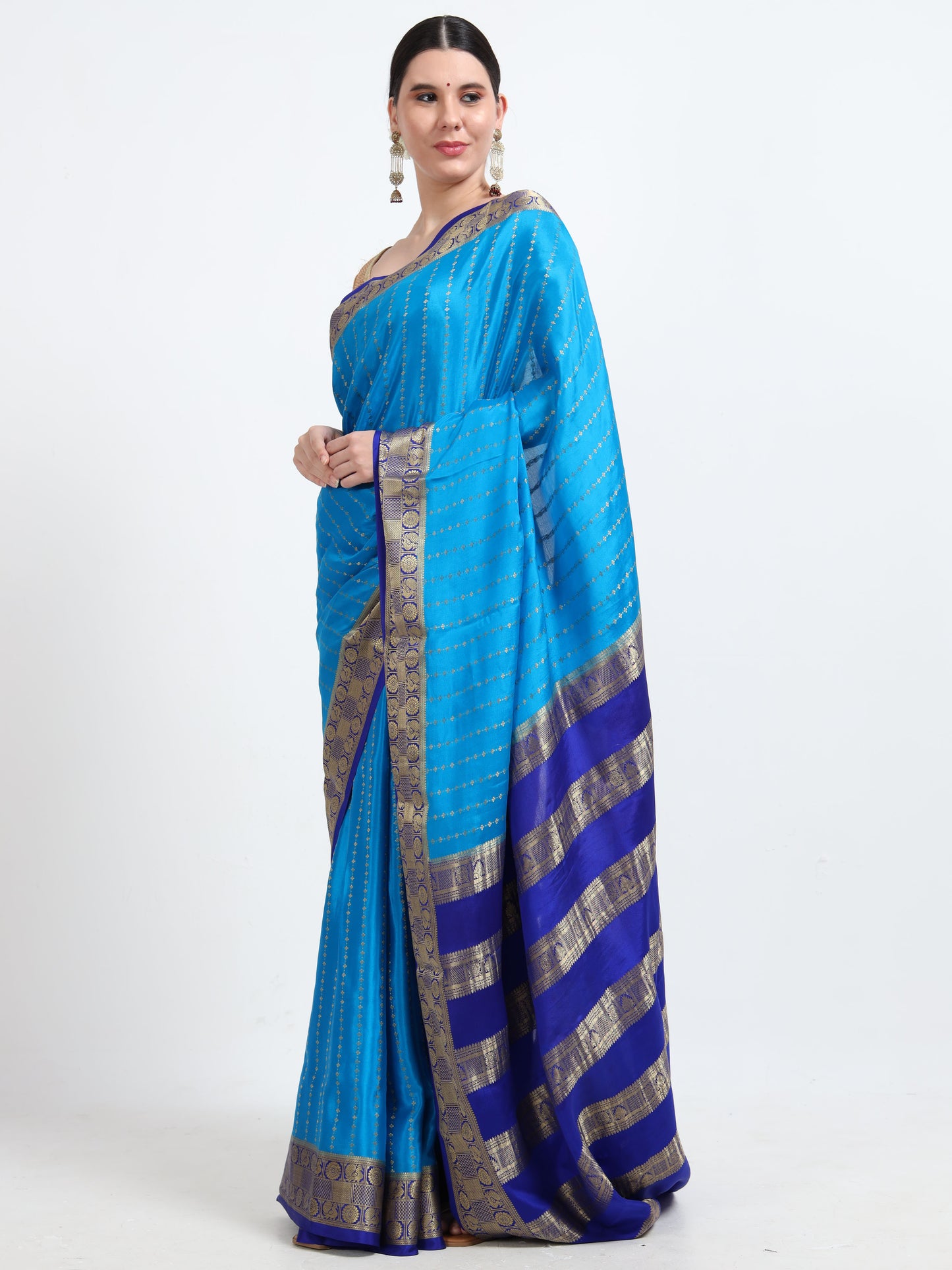 Sky Blue Body With Royal Blue Pallu Pure Mysore Silk Crepe ( MC-MS 4 )