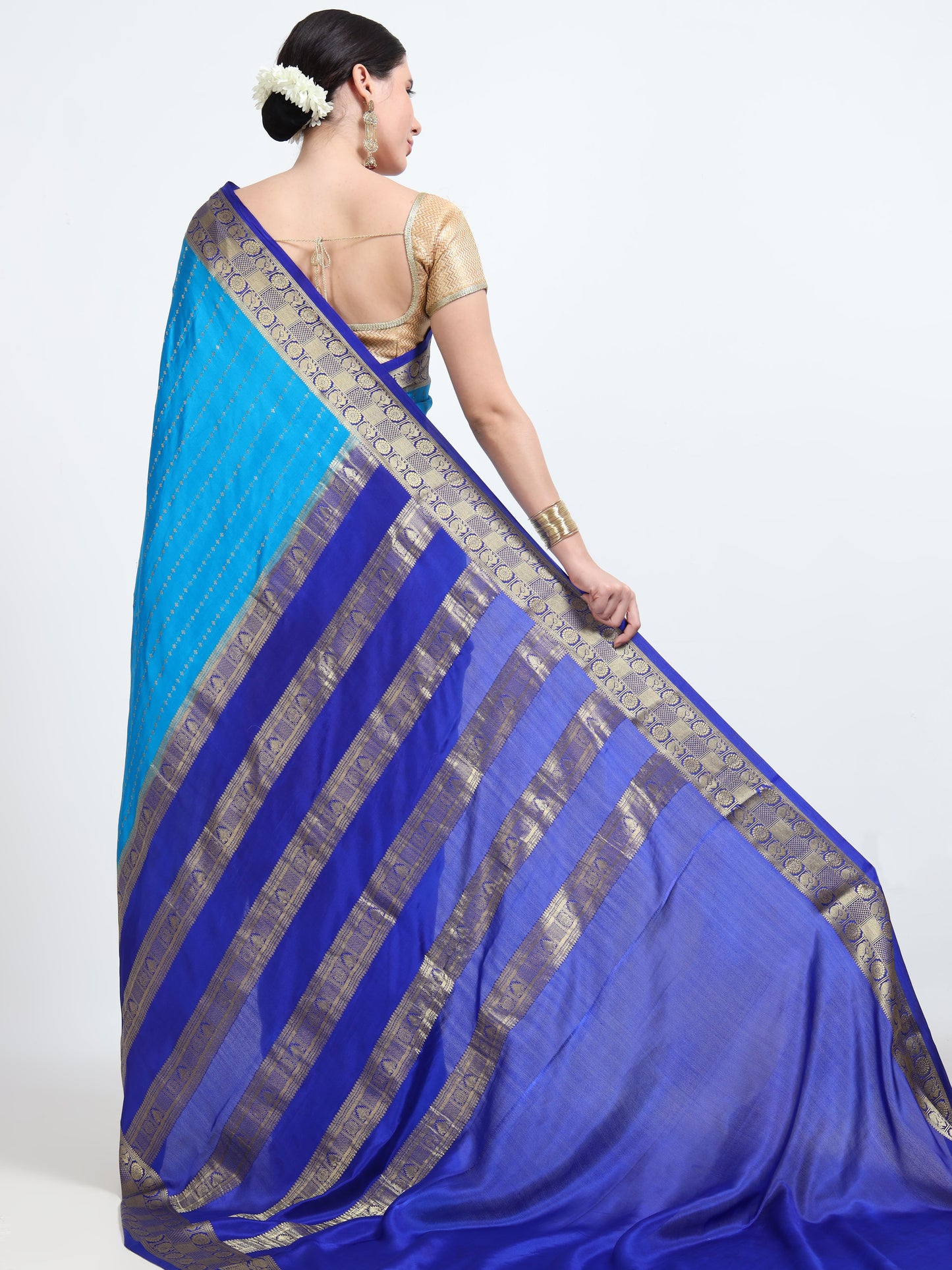Sky Blue Body With Royal Blue Pallu Pure Mysore Silk Crepe ( MC-MS 4 )