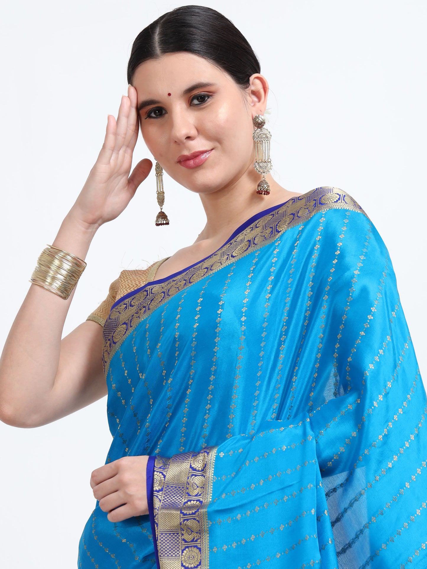Sky Blue Body With Royal Blue Pallu Pure Mysore Silk Crepe ( MC-MS 4 )