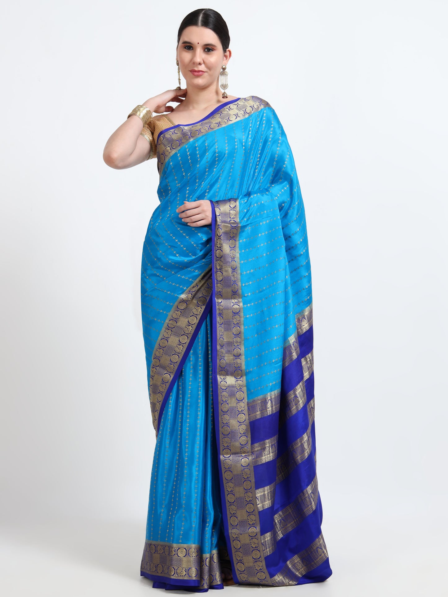 Sky Blue Body With Royal Blue Pallu Pure Mysore Silk Crepe ( MC-MS 4 )
