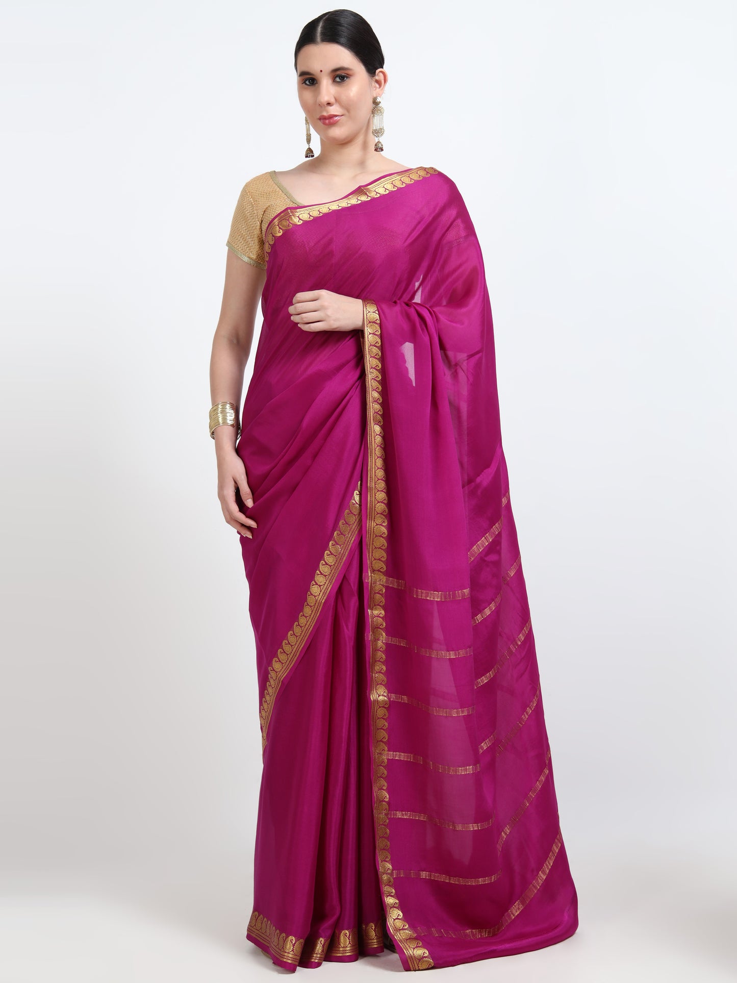 Majenta Body With Majenta Self Pallu Pure Mysore Silk Crepe ( MC-MS 11 )