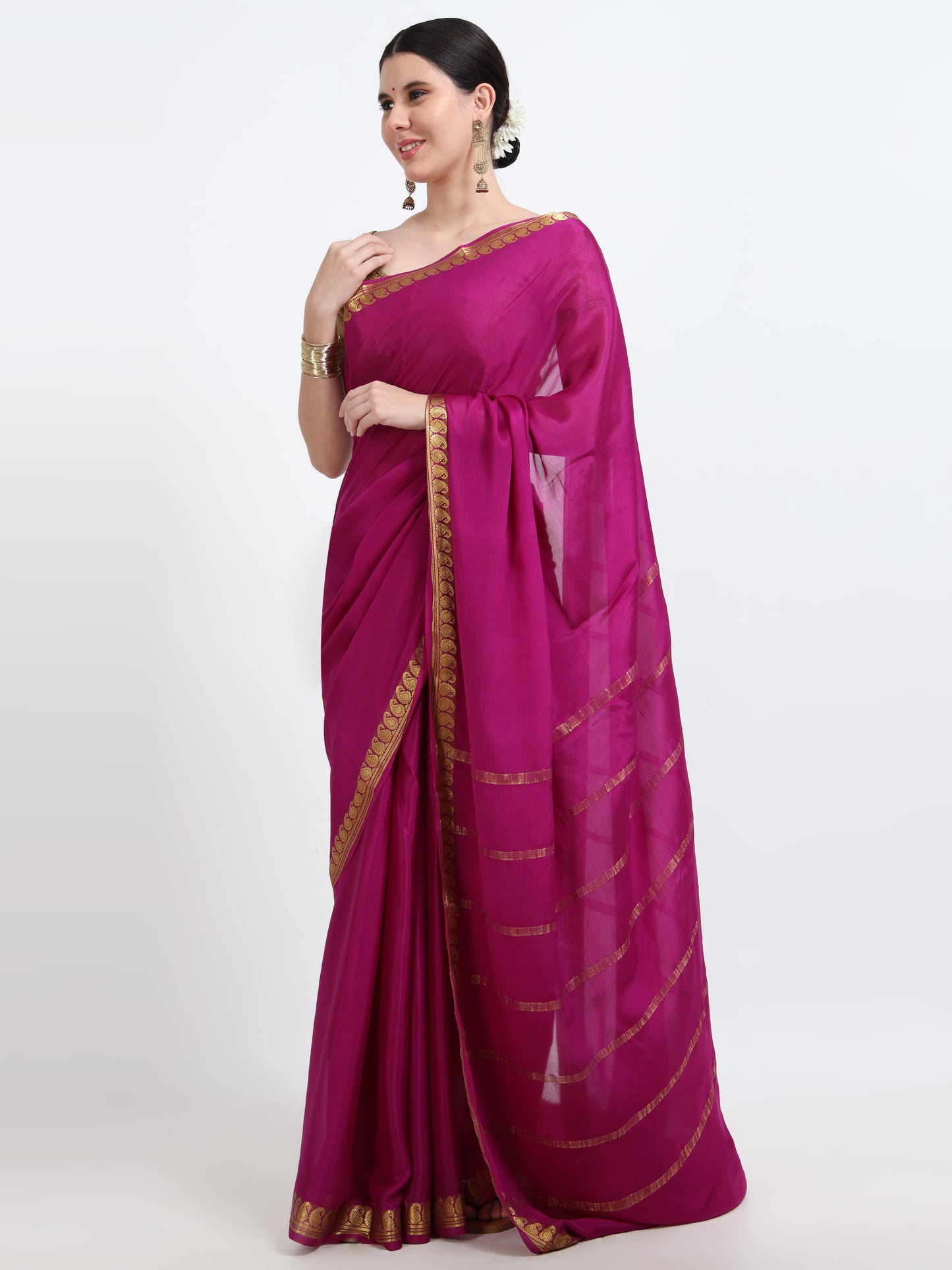 Majenta Body With Majenta Self Pallu Pure Mysore Silk Crepe ( MC-MS 11 )