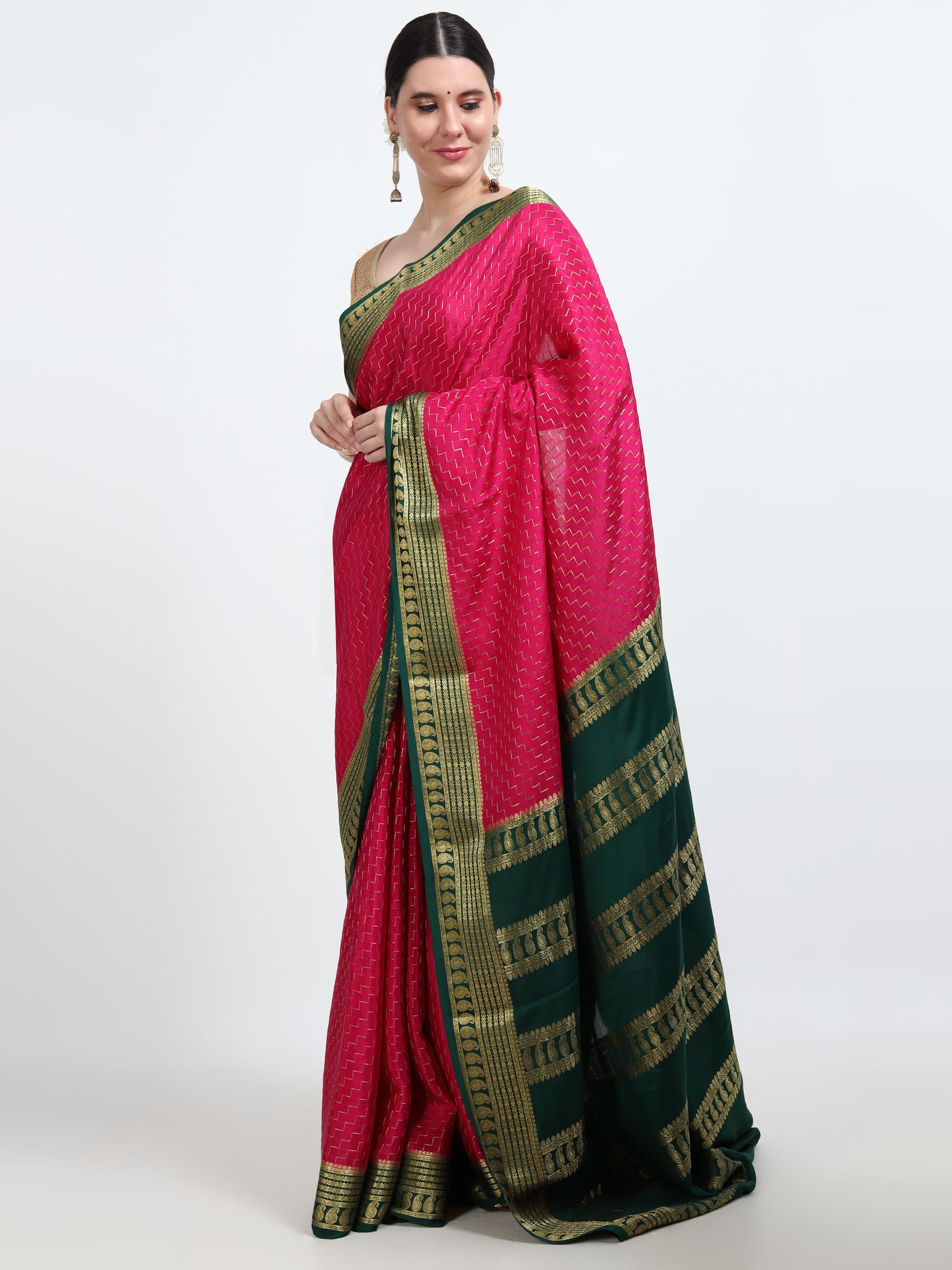 Rani Body With Bottle Green Pallu Pure Mysore Silk Crepe ( MC-MS 9 )