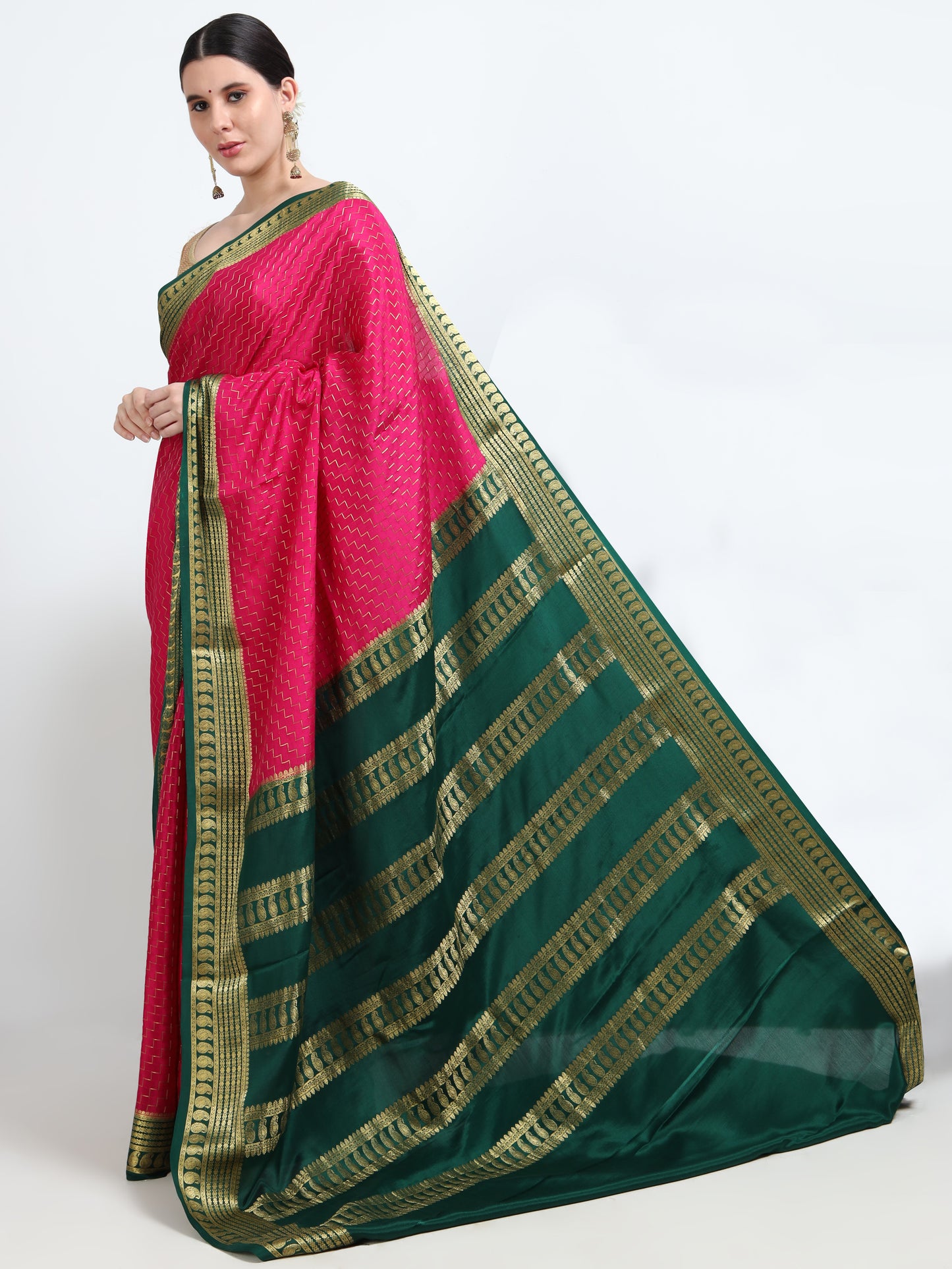 Rani Body With Bottle Green Pallu Pure Mysore Silk Crepe ( MC-MS 9 )