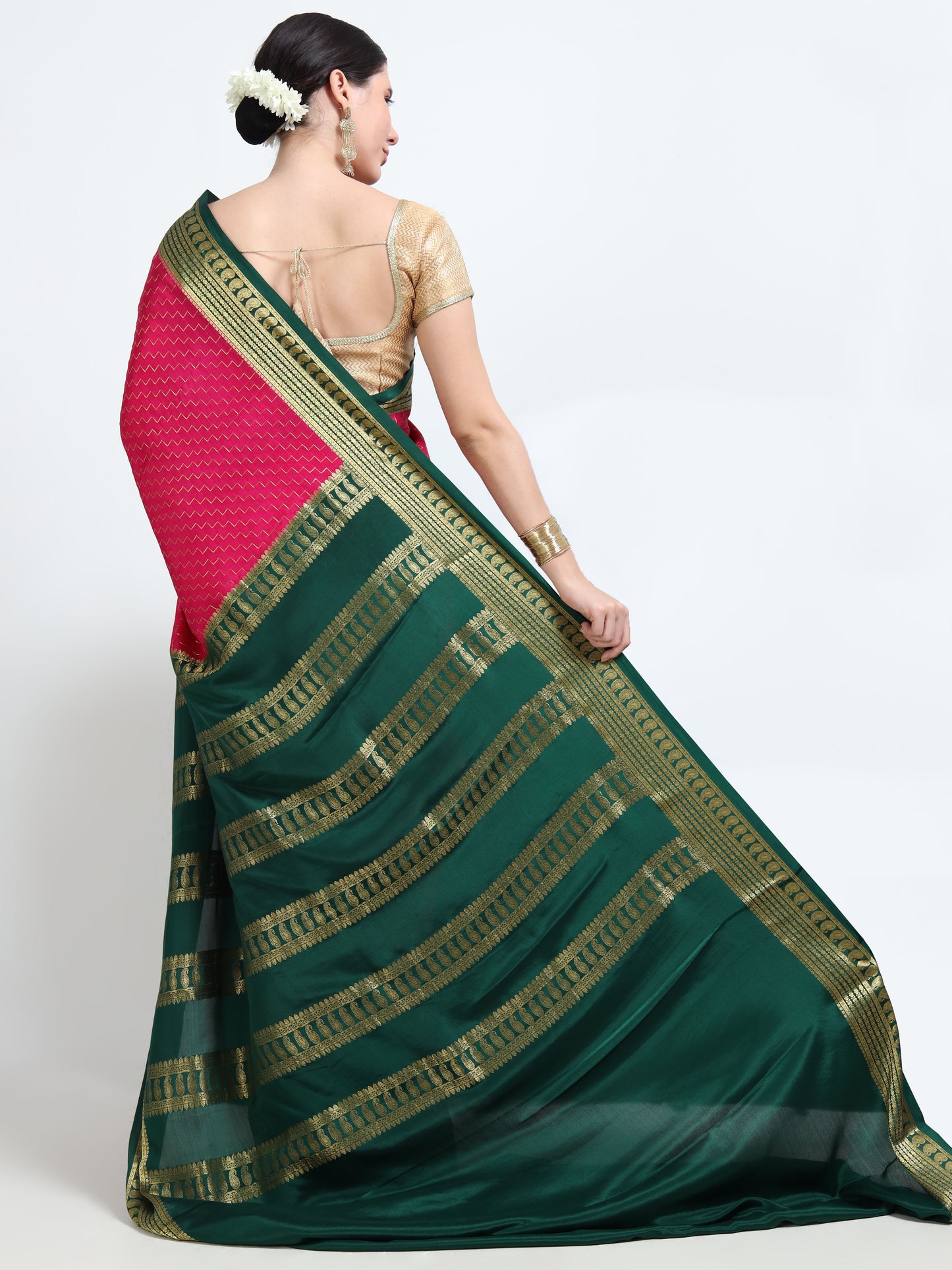 Rani Body With Bottle Green Pallu Pure Mysore Silk Crepe ( MC-MS 9 )
